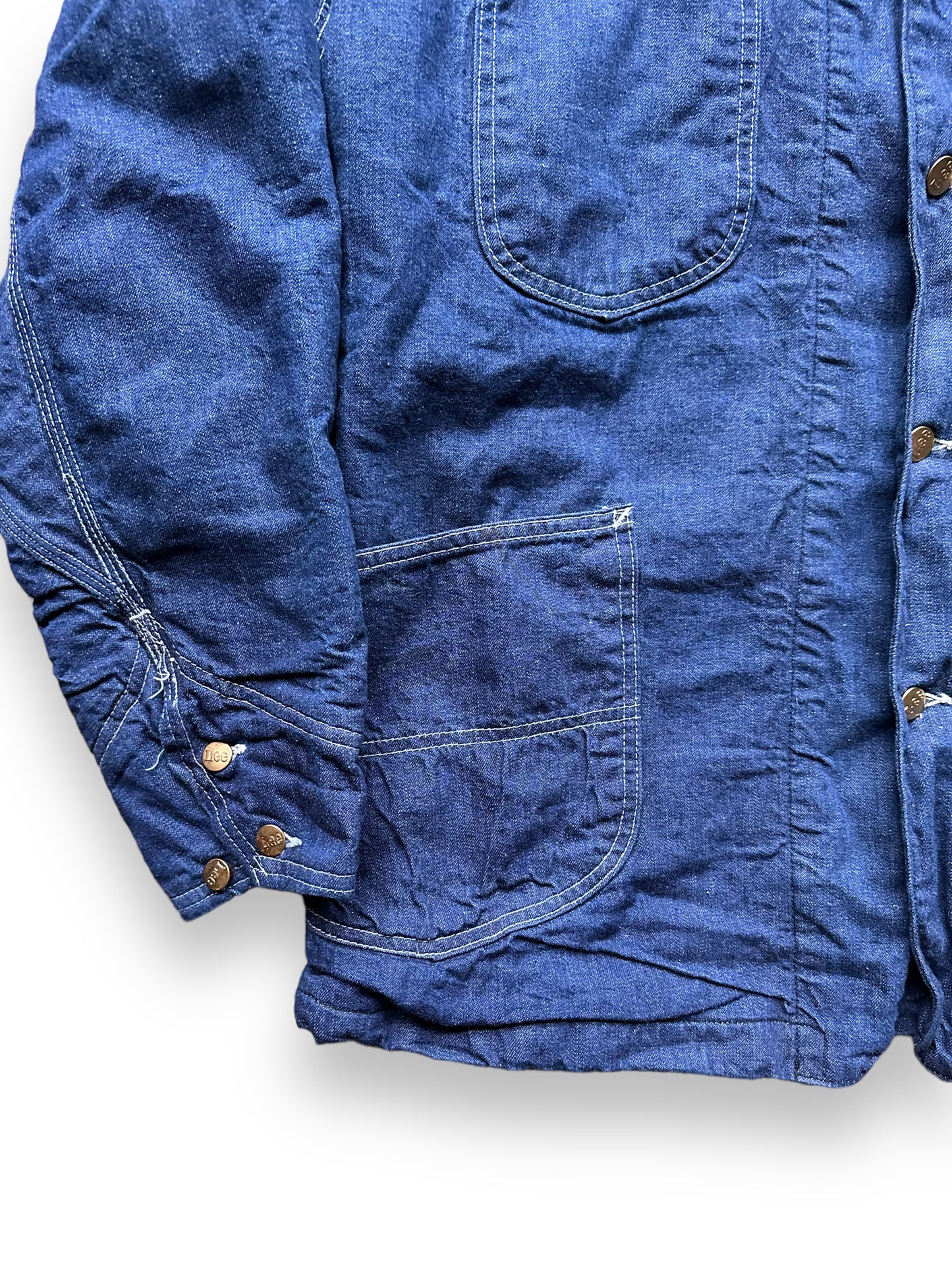 Lower Right Cuff & Pocket View of Vintage Blanket Lined Lee Chore Coat SZ XXL | Vintage Denim Seattle | Barn Owl Vintage Seattle