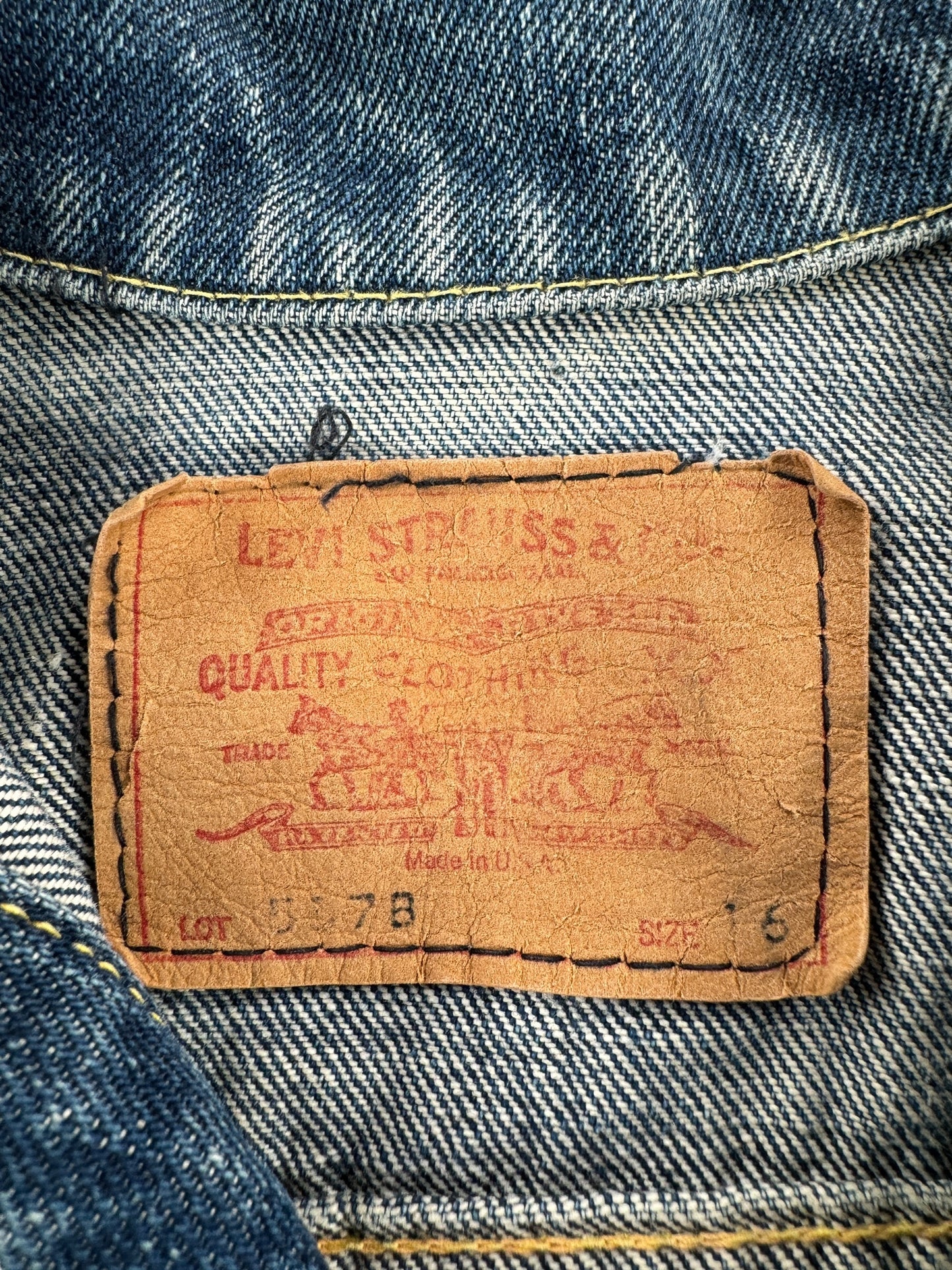 Tag on Vintage Levis Big E 557B Jacket SZ 16