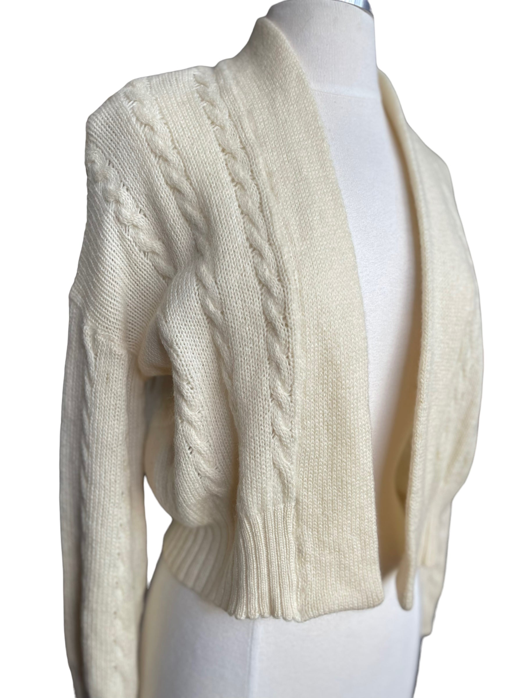 Right front side view of Vintage 1950s Cable Knit Cardigan Sweater | Barn Owl Seattle | Seattle True Vintage