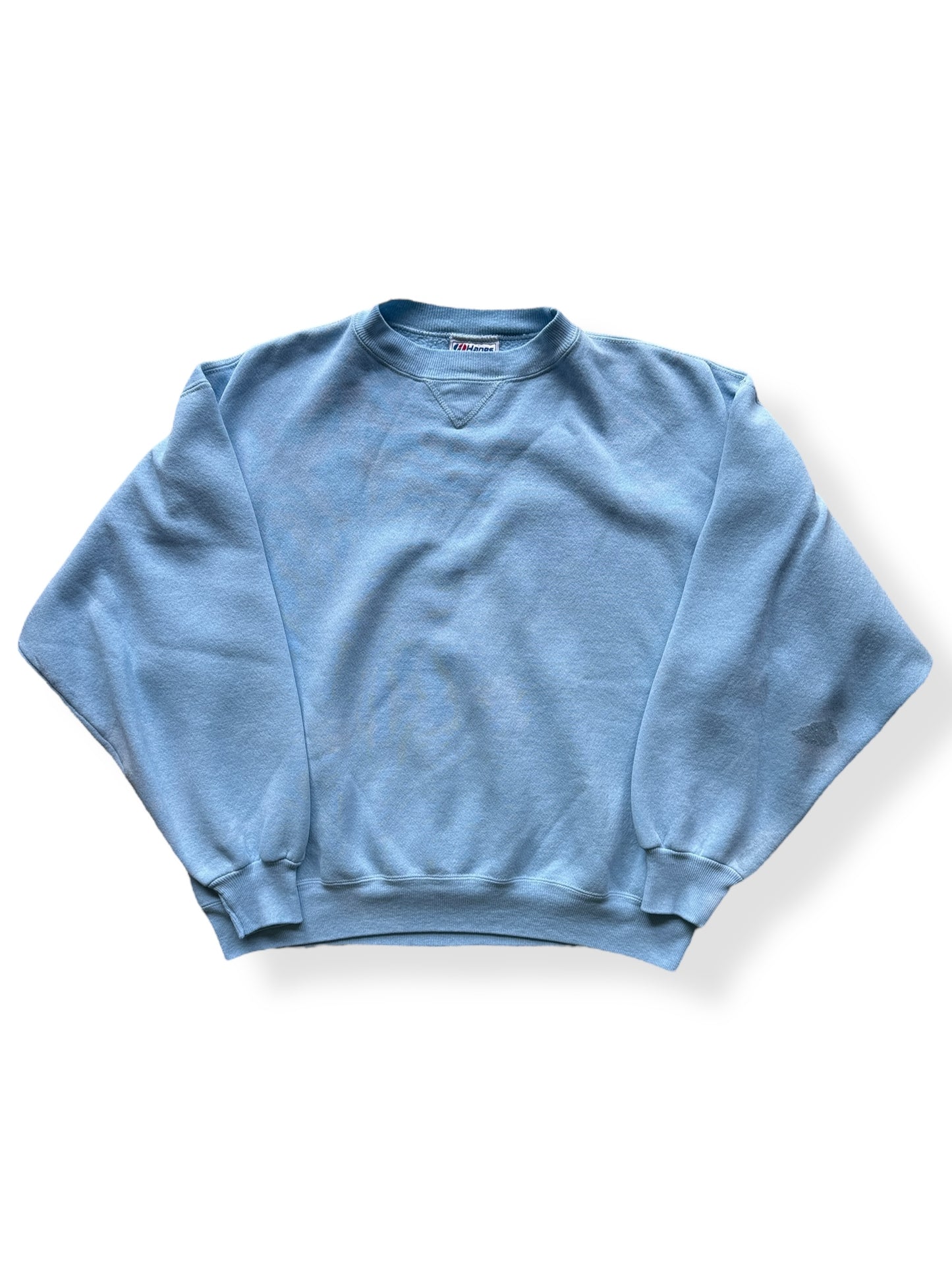 Front of Vintage Hanes Powder Blue Crewneck SZ XL