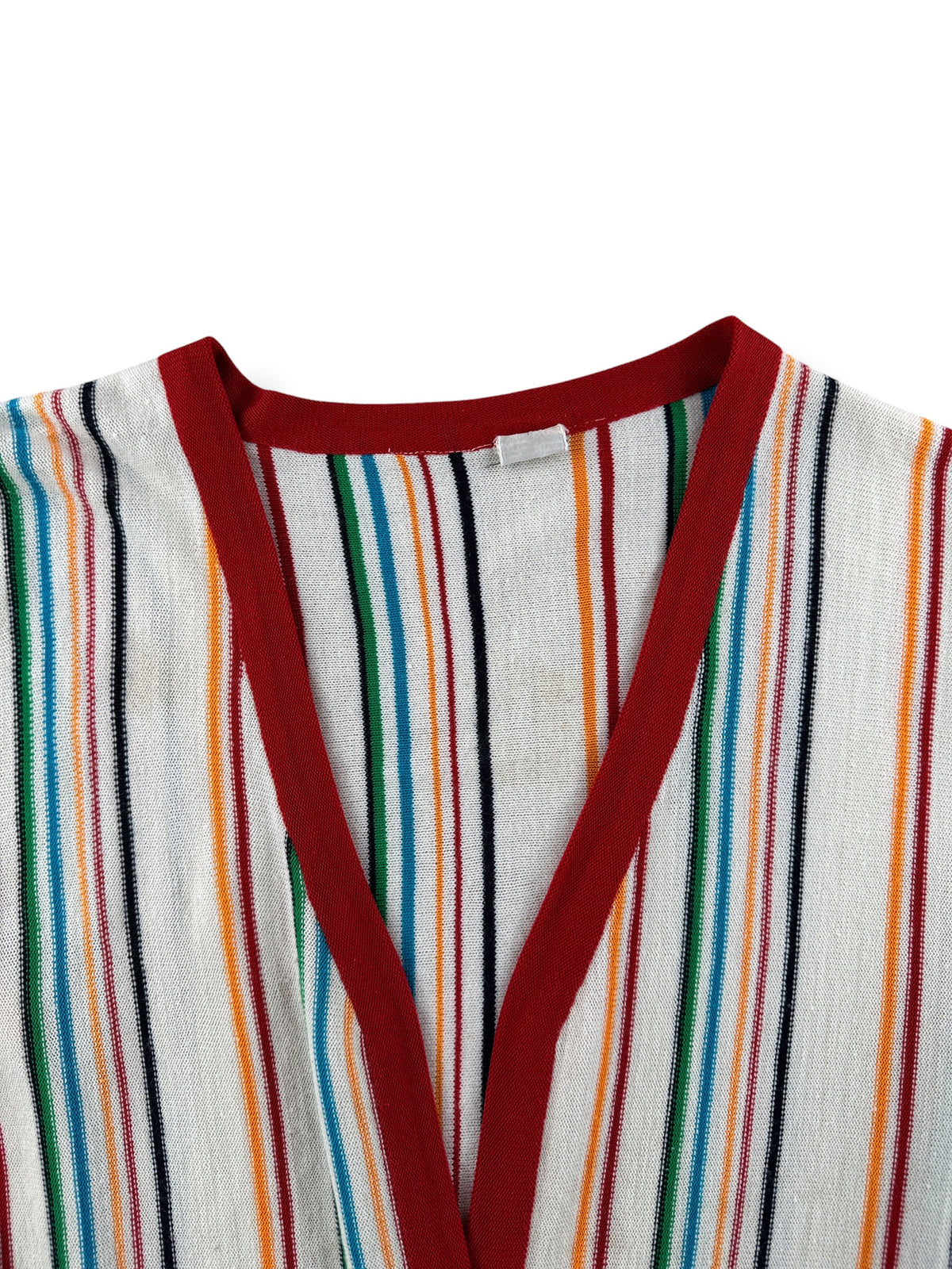 Neckline on Vintage 70s Rainbow Stripe Cardigan SZ S/M