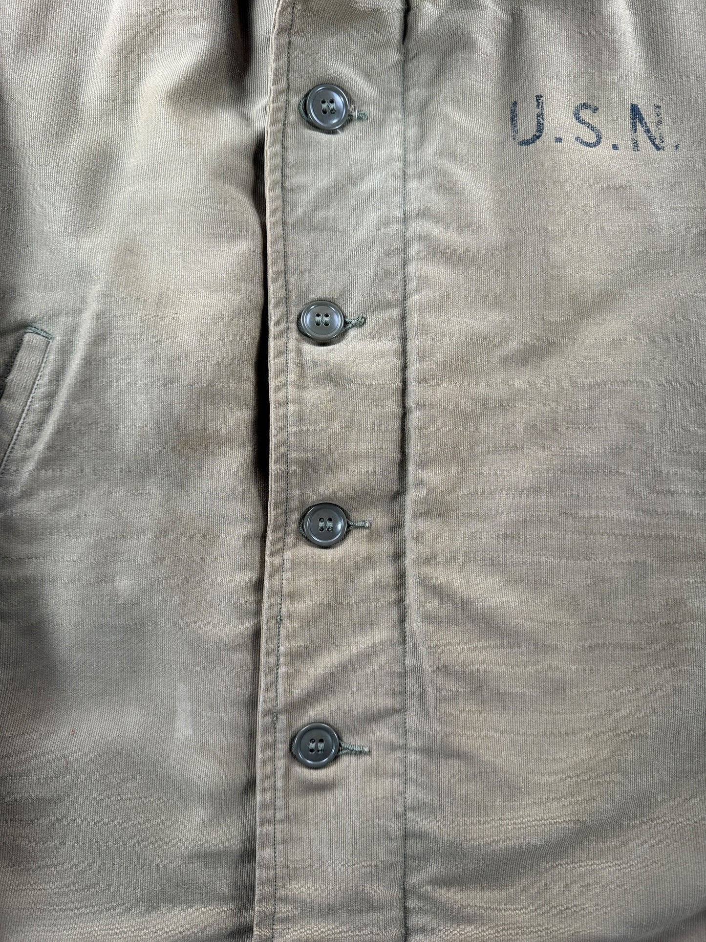 Buttons on Vintage WWII Era USN N-1 Jacket in Pristine Shape SZ 38