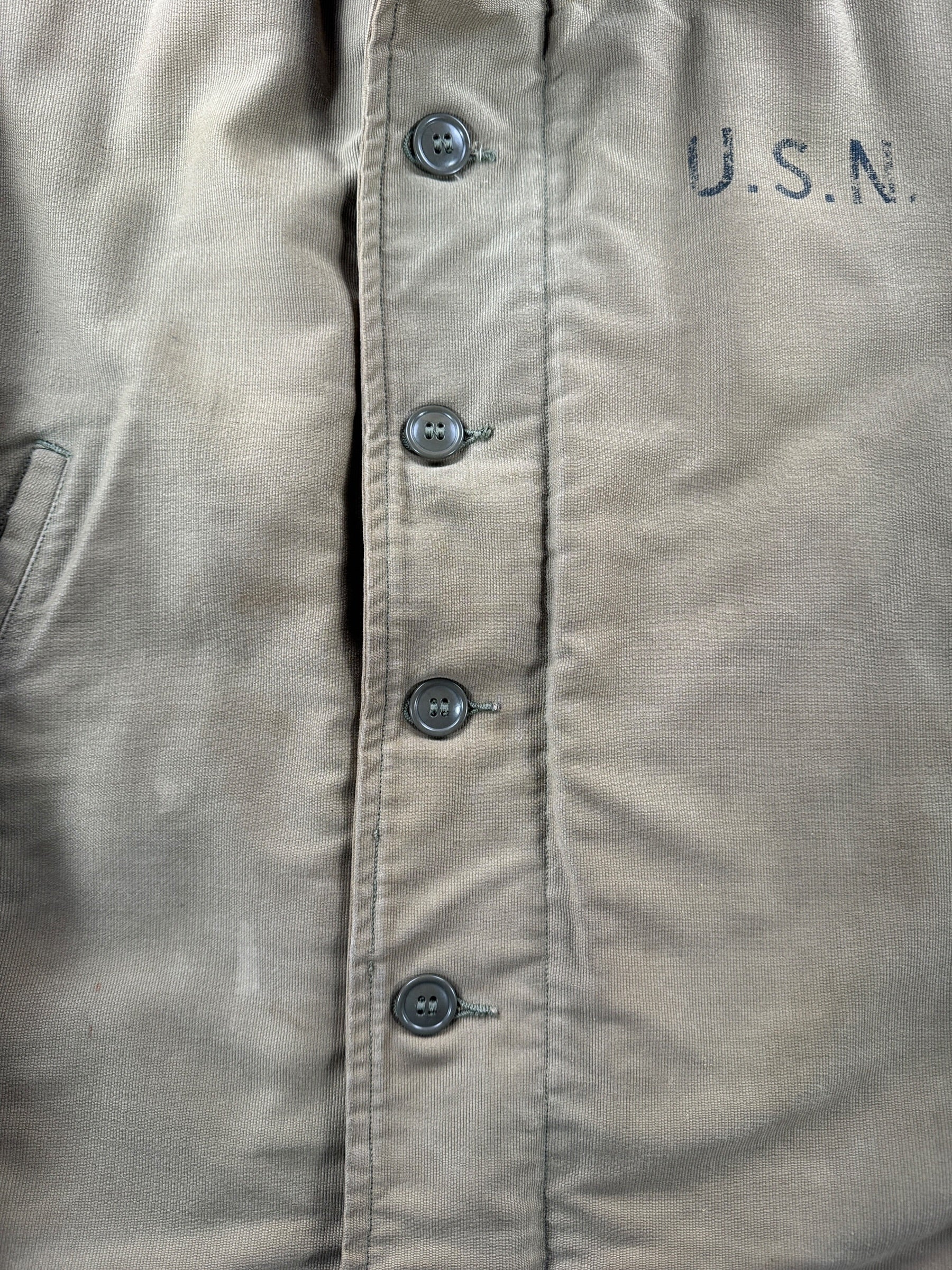 Buttons on Vintage WWII Era USN N-1 Jacket in Pristine Shape SZ 38