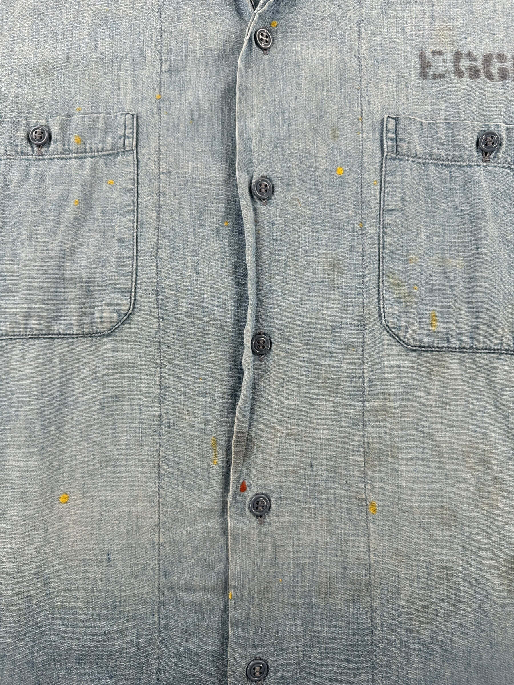 Buttons on Vintage Stenciled Military Chambray Shirt SZ L