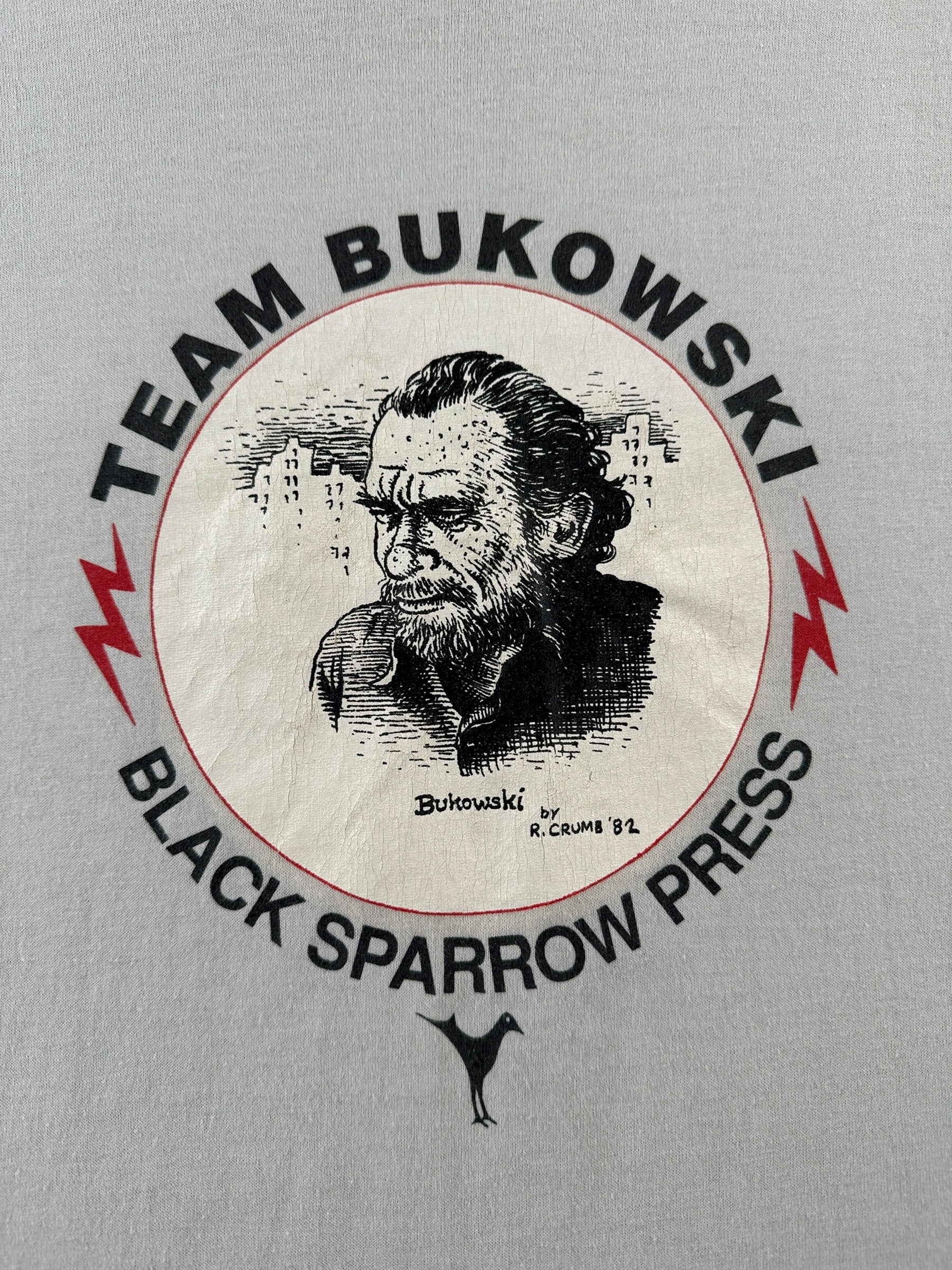 Graphic of Vintage Black Sparrow Press Team Bukowski Tee SZ XL