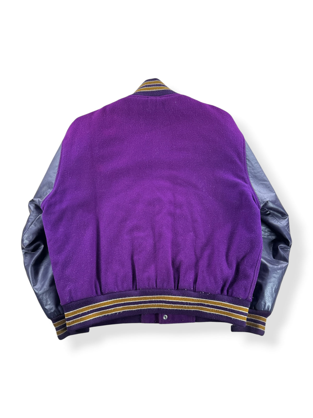 Back of Vintage Maverick UW Distressed Varsity Jacket SZ L