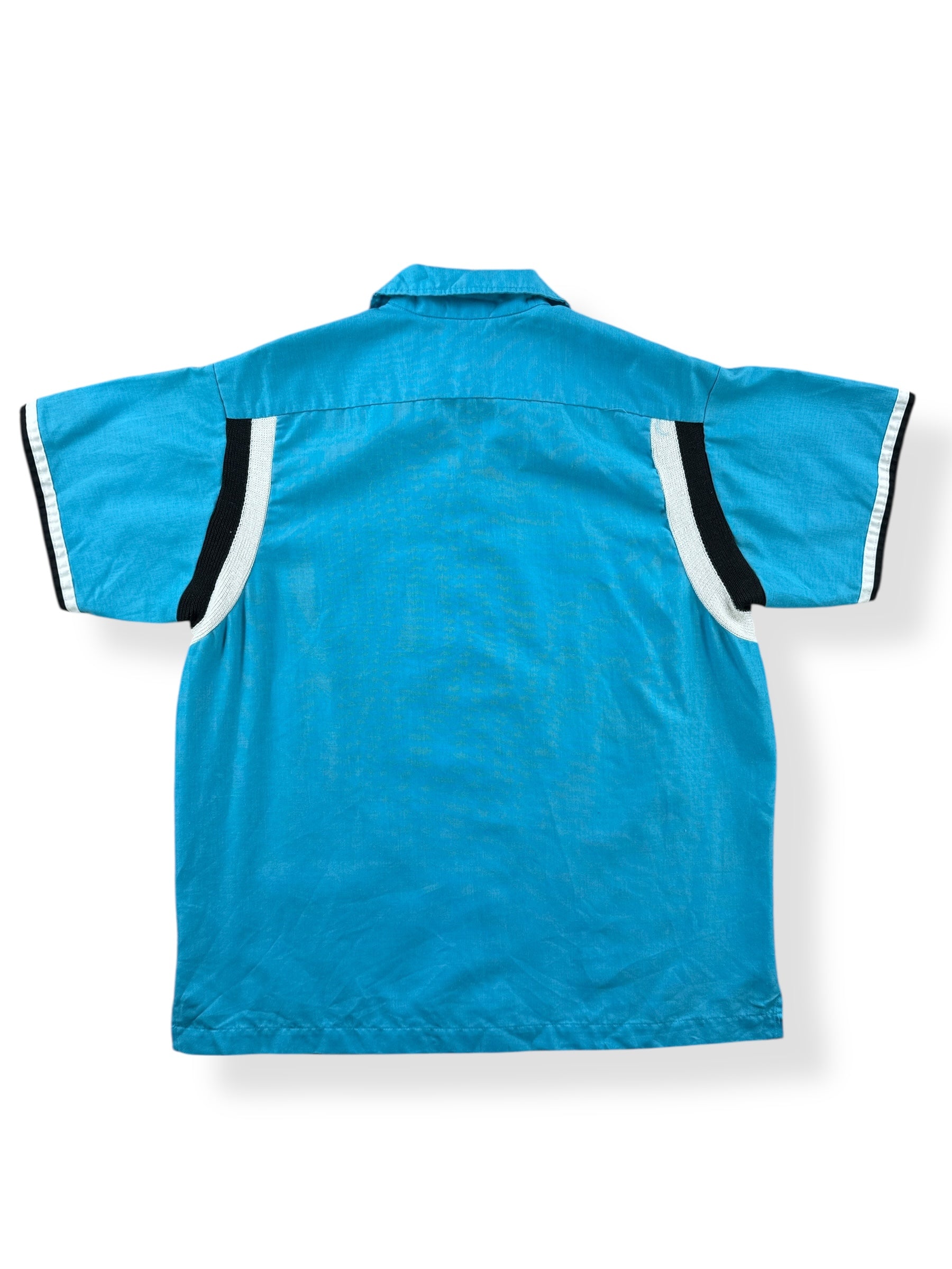 Back of Vintage Hilton Blue Women's Bowling Shirt SZ M