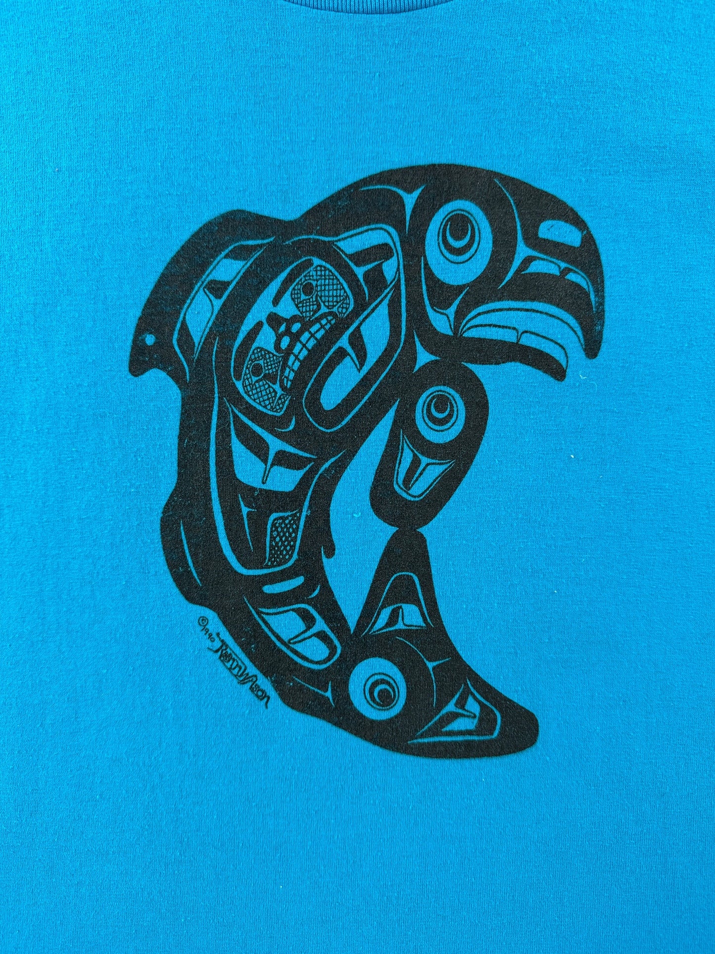 Graphic on Vintage Blue 1990 First Nations Orca Tee SZ L (Fits M)