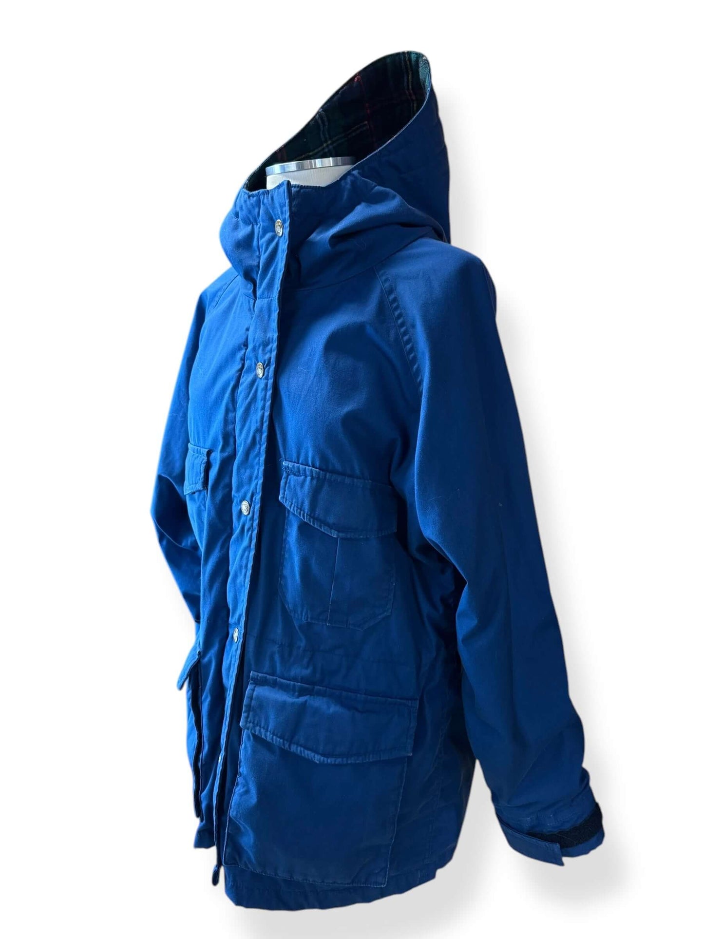 Side view of 1980s Eddie Bauer Blue Hooded Parka M