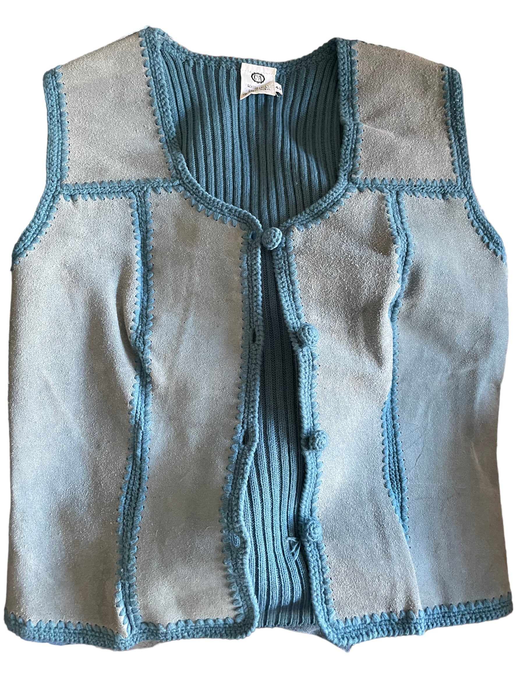Front flat lay Vintage 1970s Suede Sweater Vest | Seattle True Vintage | Ladies Sweaters and Tops