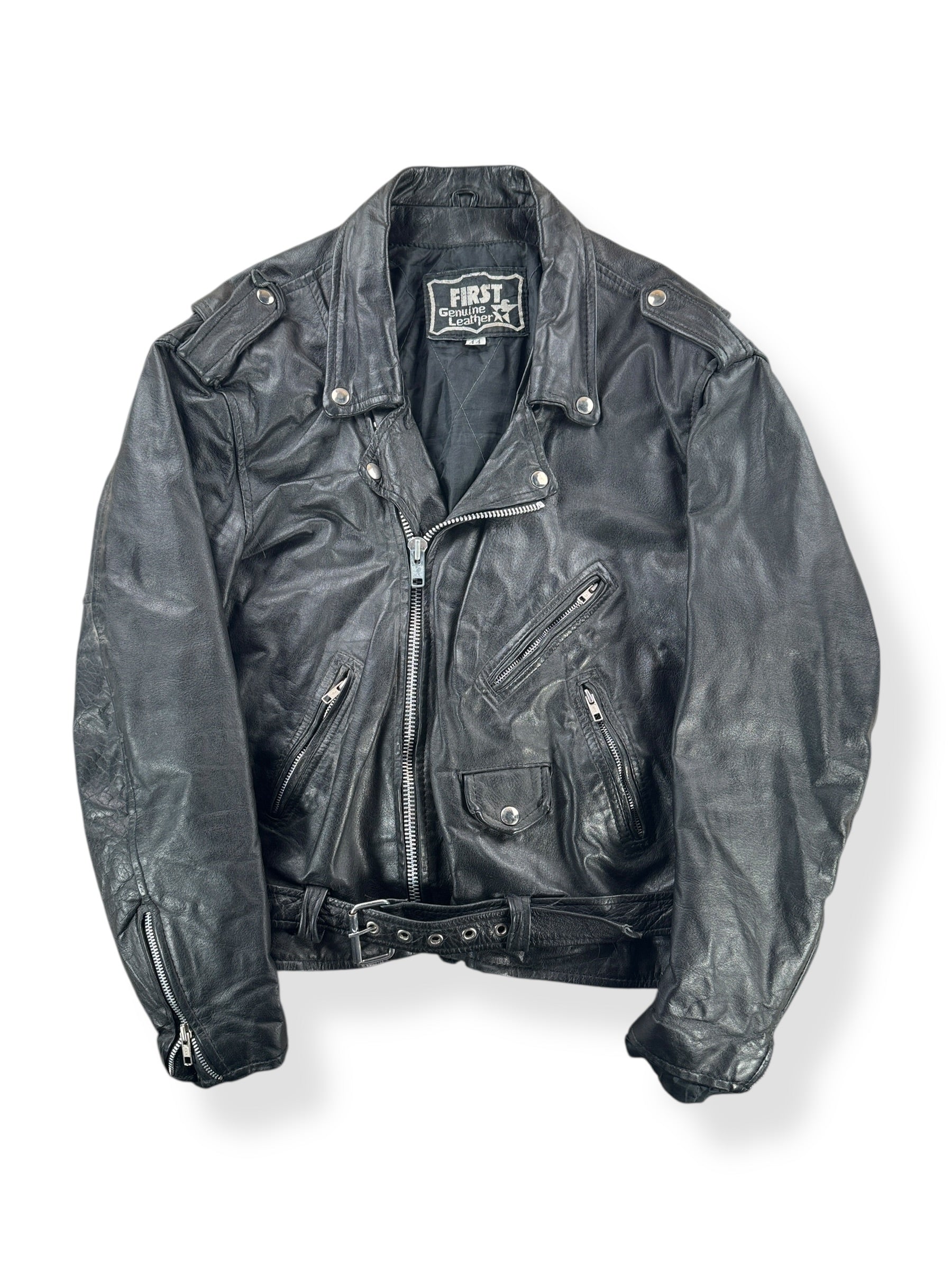 Front of Vintage First Leather Biker Jacket SZ 44
