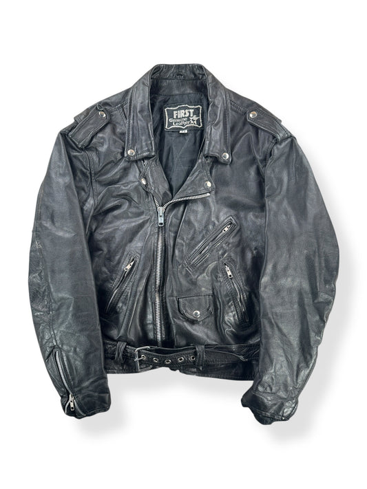 Front of Vintage First Leather Biker Jacket SZ 44