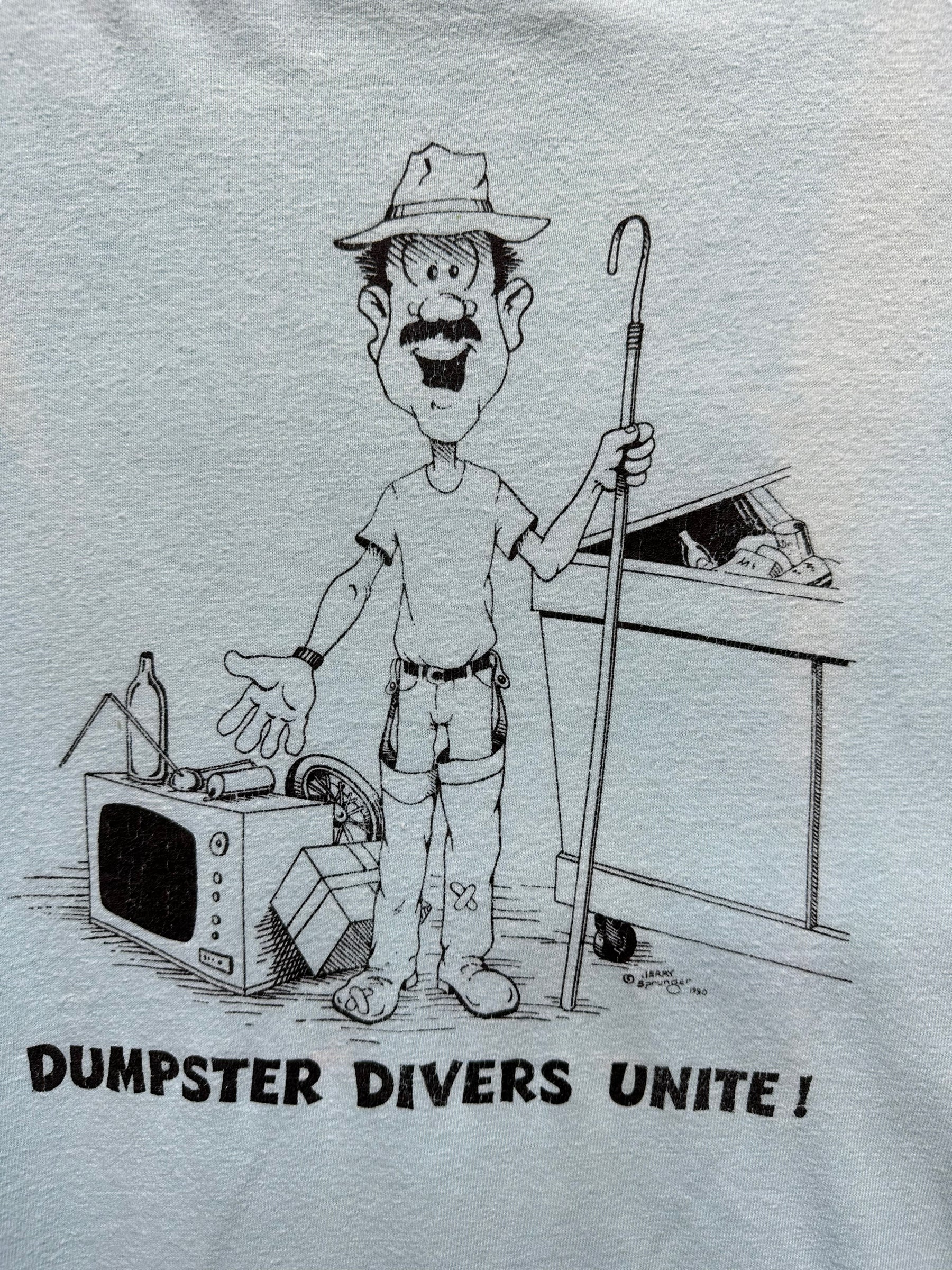 Graphic Detail on Vintage Dumpster Divers Unite Tee SZ XL | Vintage Junk Collector T-Shirts Seattle | Barn Owl Vintage Tees Seattle