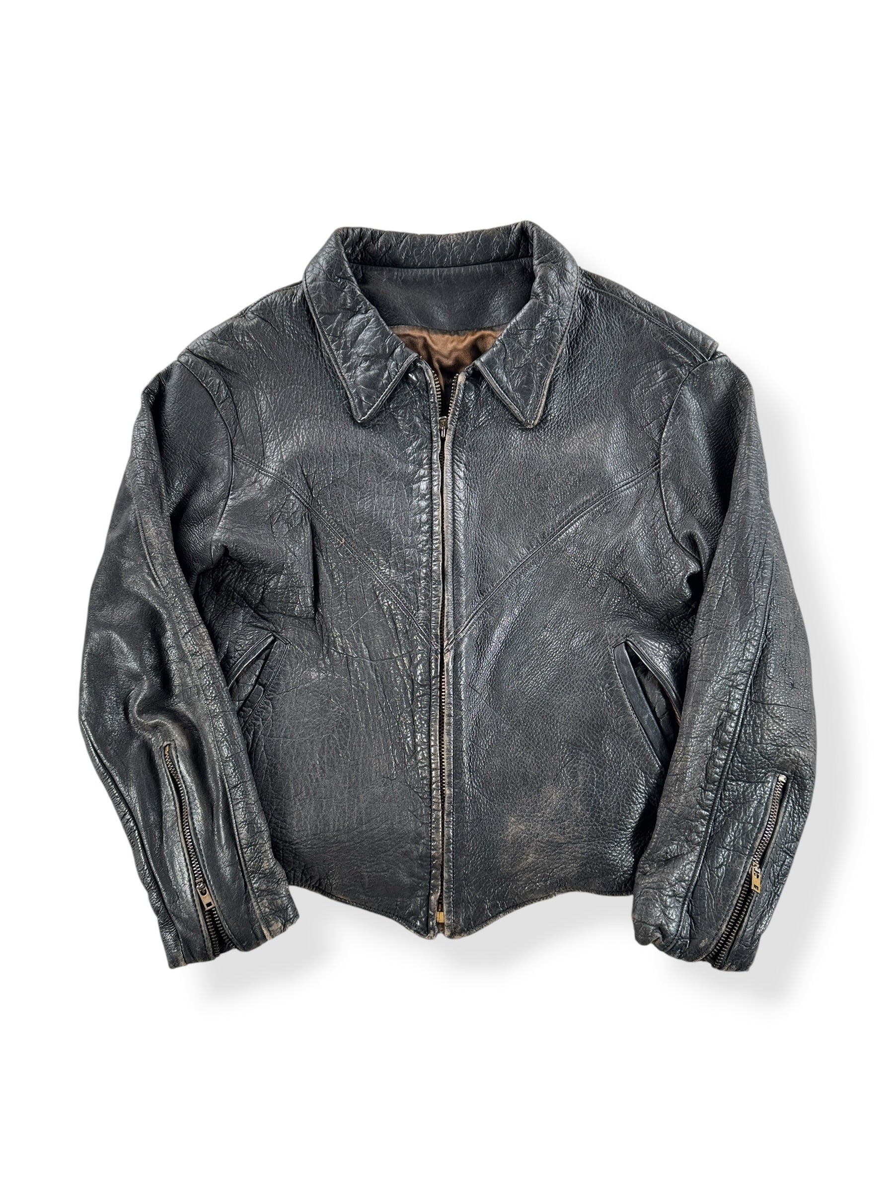 Front of Vintage 50s 60s Era Leather Jacket SZ XS