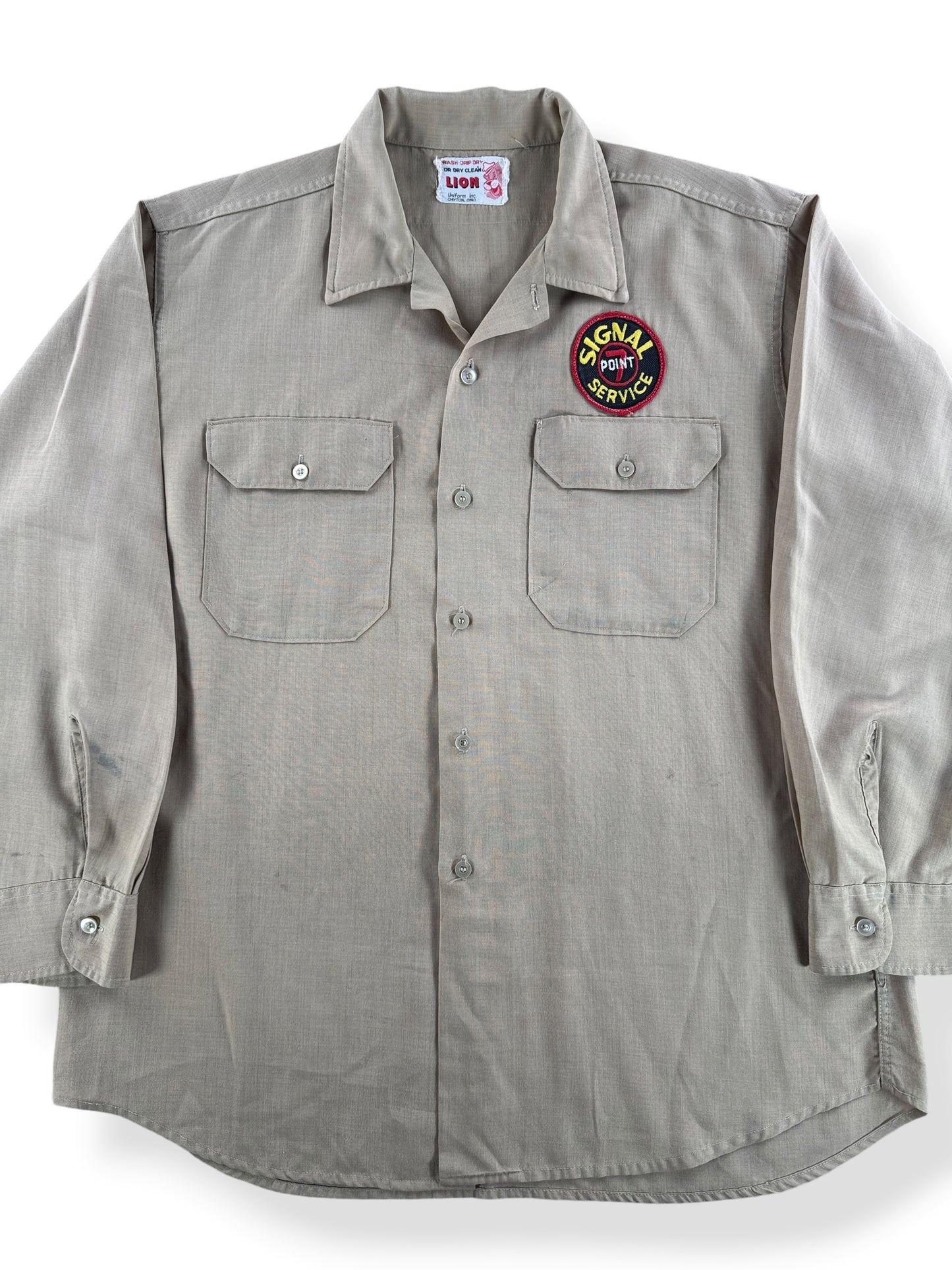 Front Close Up of Vintage Lion Signal Service Shirt SZ XL