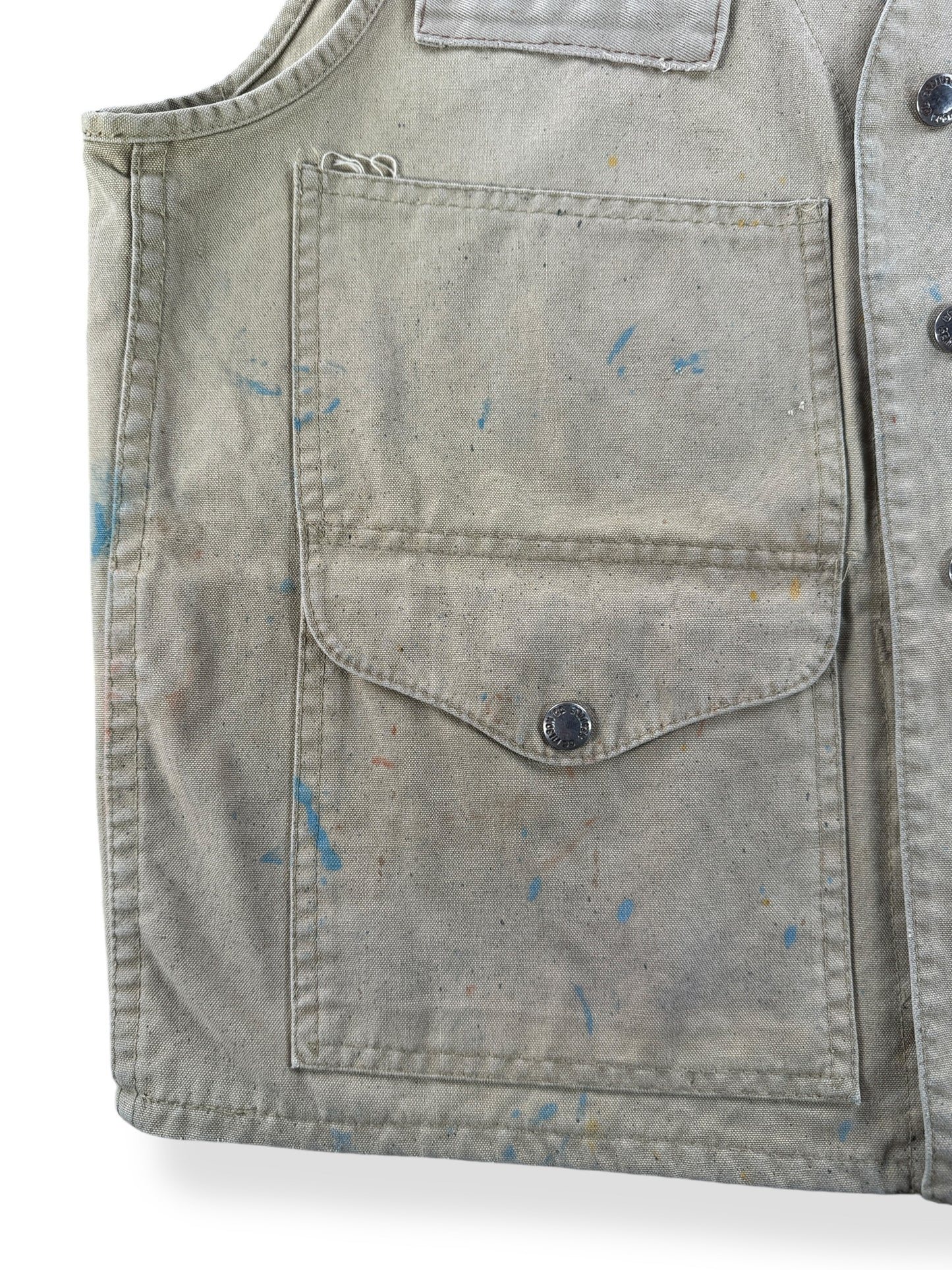 Stain on Vintage Filson Style 8 Tin Cloth Vest W/ Custom Pockets & Grommets SZ 38