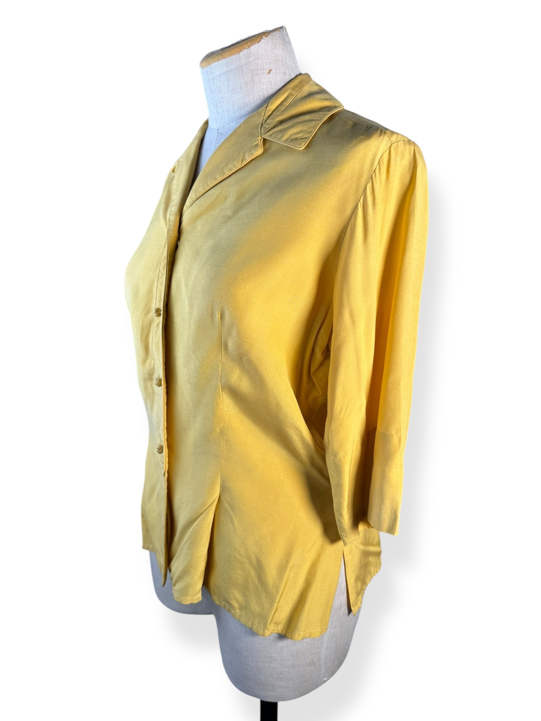 Side view of 1950s Yellow Dynasty Silk Top M