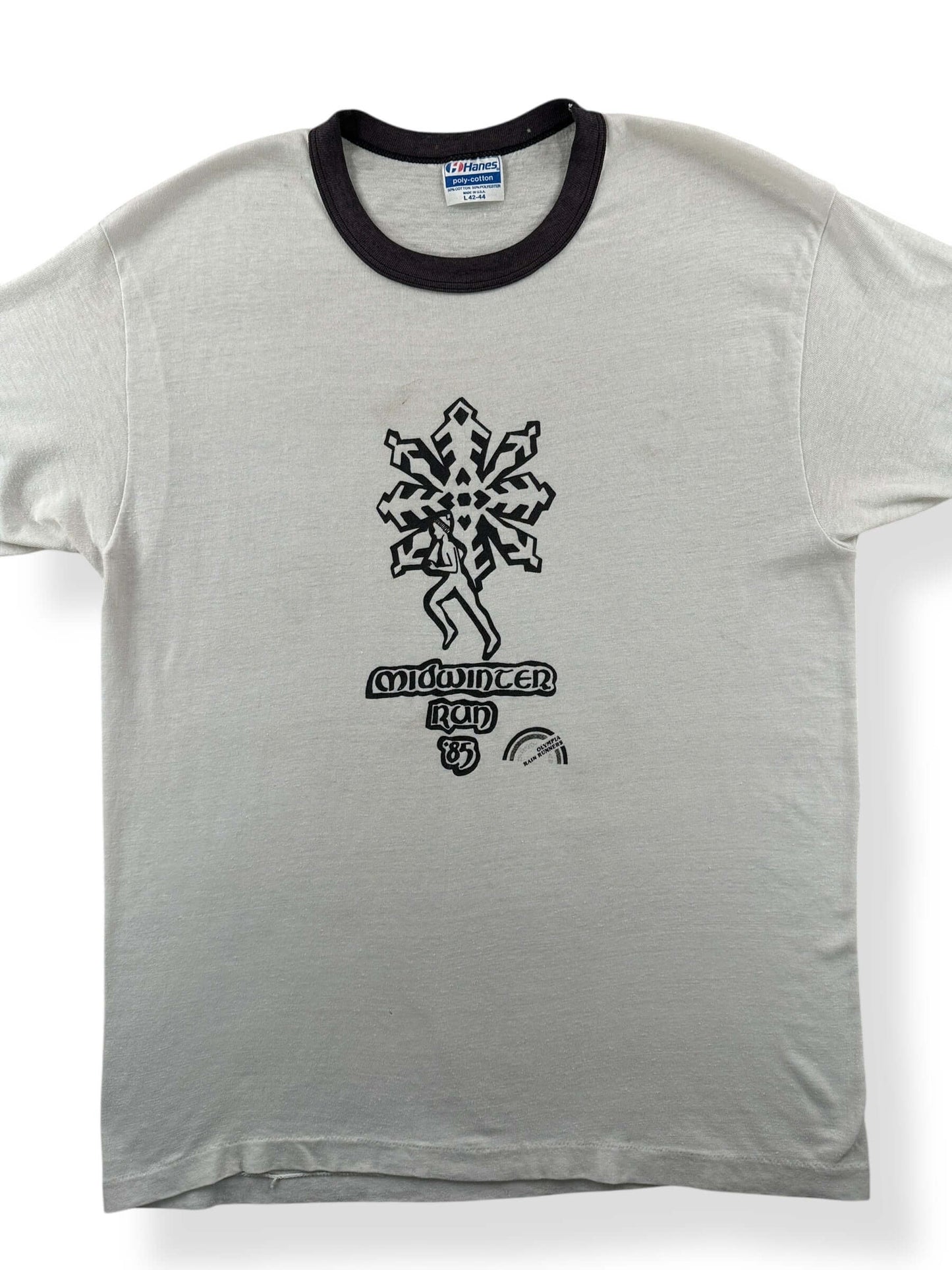 Front Close Up of Vintage Midwinter Run Ringer Tee SZ M