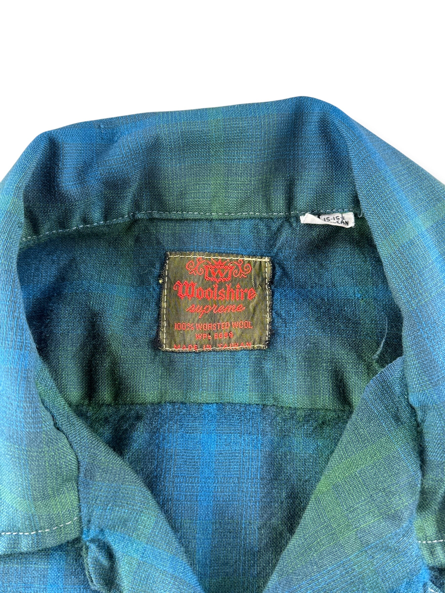 Tag on Vintage Woolshire Shadow Plaid Loop Collar Shirt SZ M - AS IS