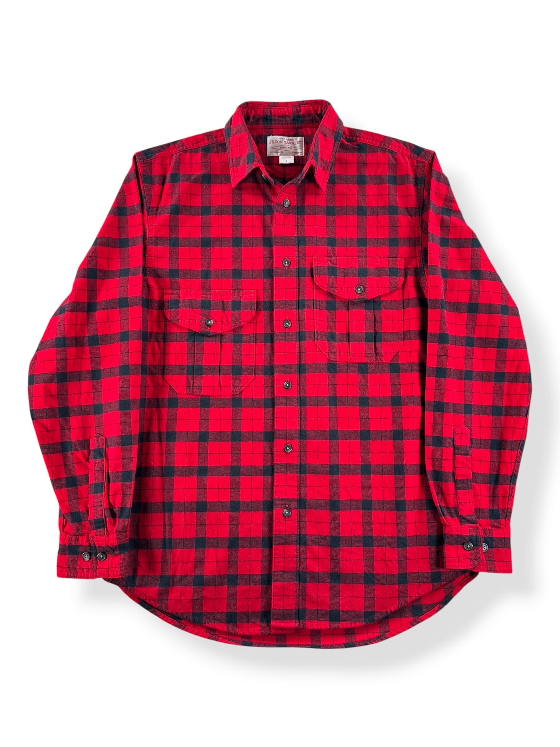 Front of Filson Red and Black Alaska Guide Shirt SZ S