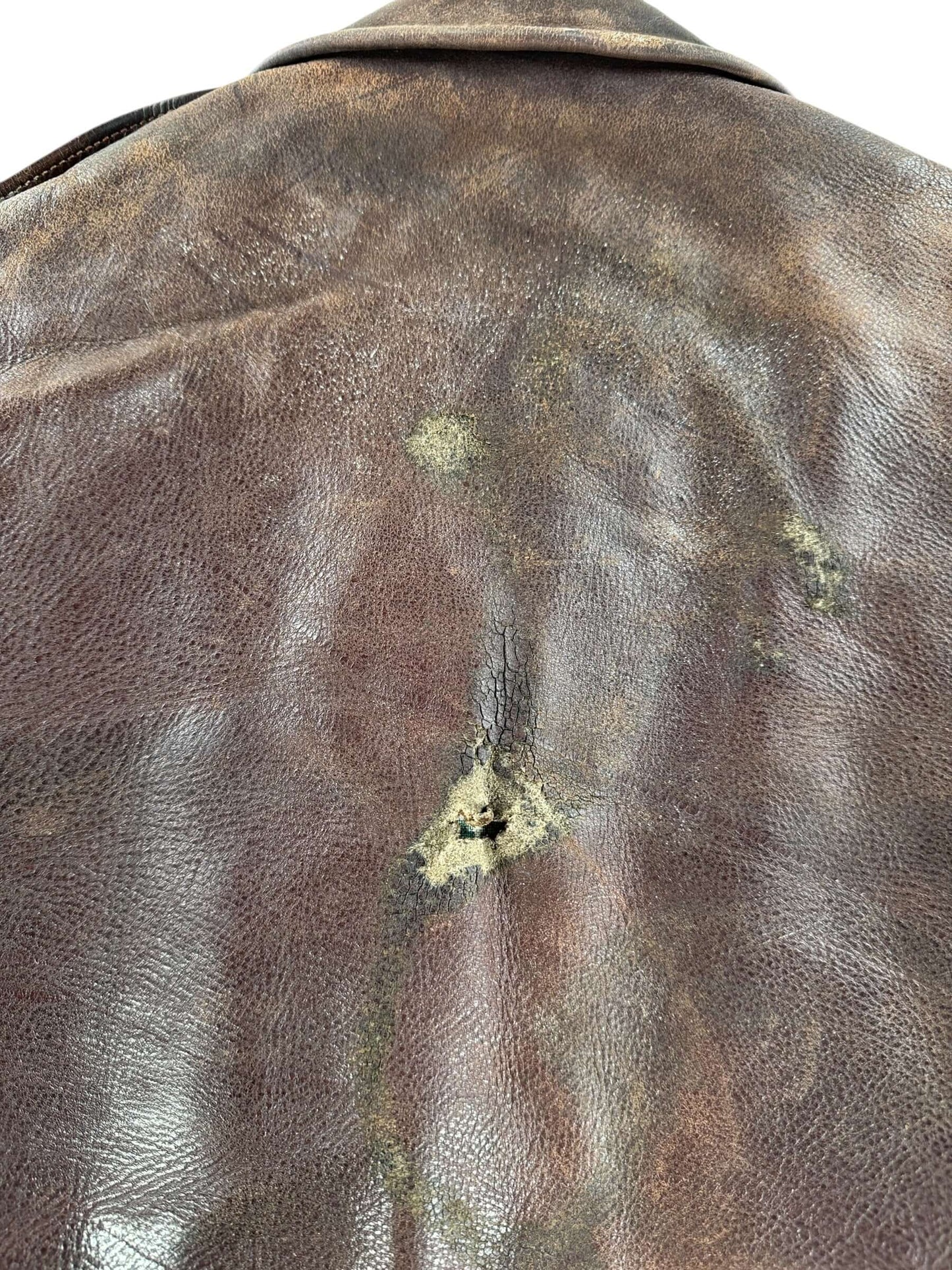 Damage on Vintage Flannel Lined A-2 Style Leather Jacket SZ M