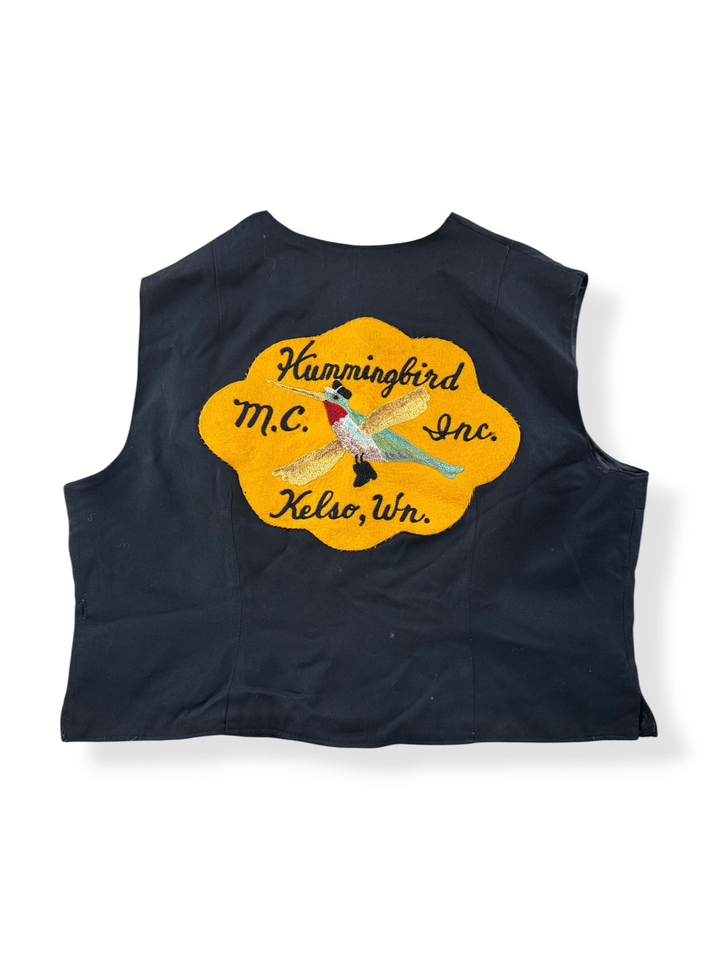 Back of Vintage Hummingbirds "Sallie" Motorcycle Club Member Vest SZ M