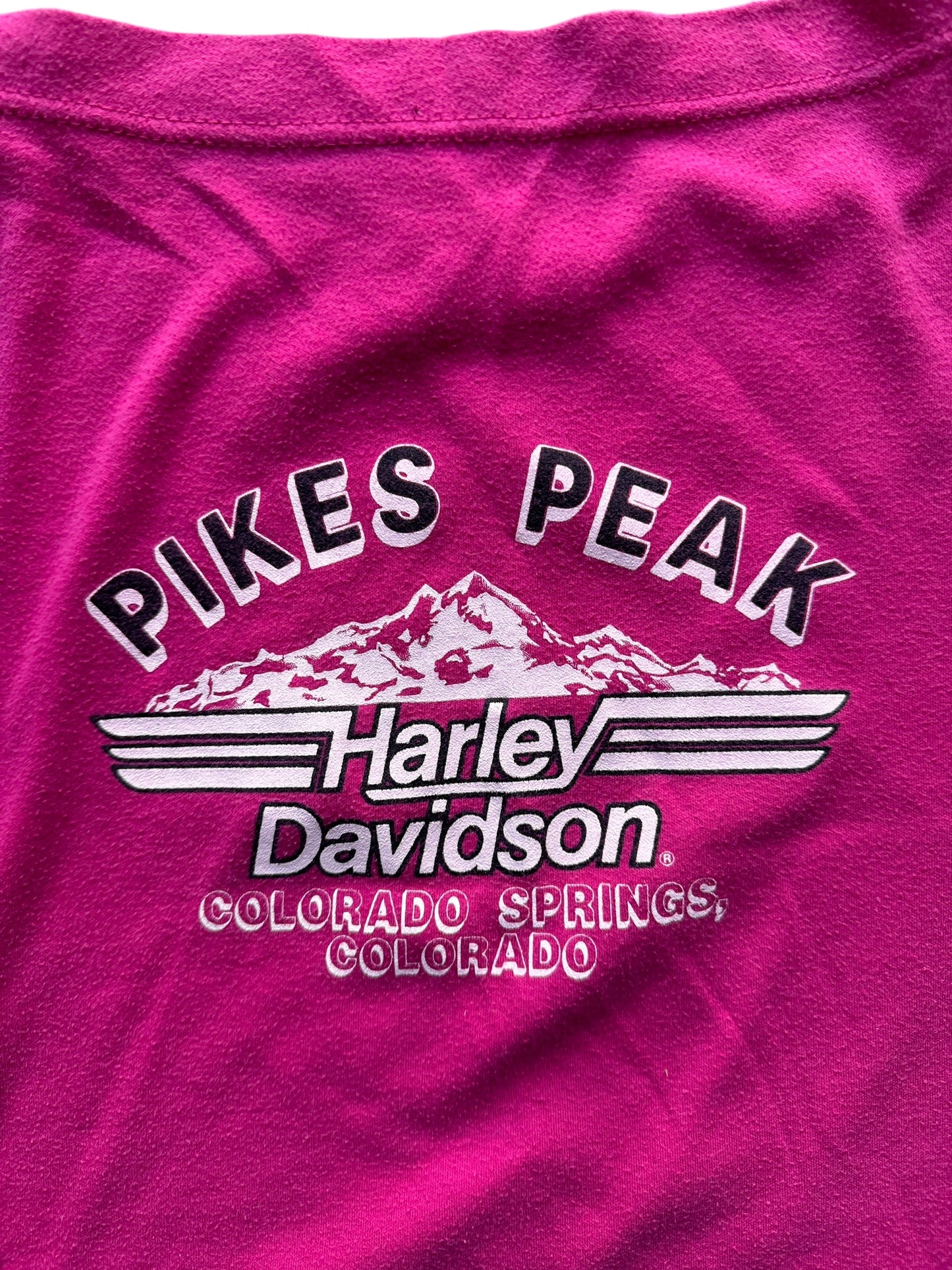 Back Graphic of Vintage Pink Boatneck Holoubek Harley Davidson Eagle Tee SZ M