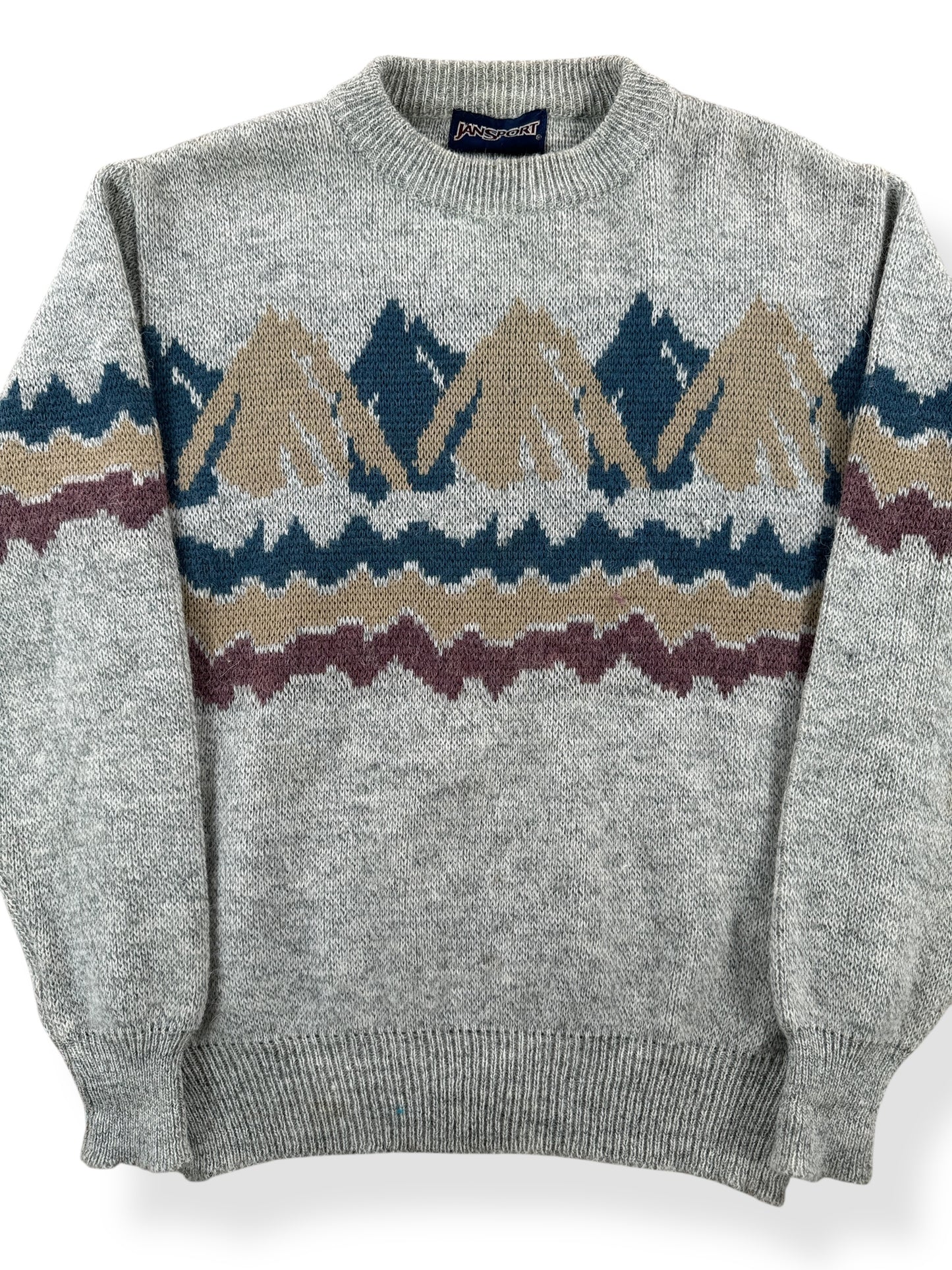 Front Close Up of Vintage 80s Jansport Mountain Sweater SZ M