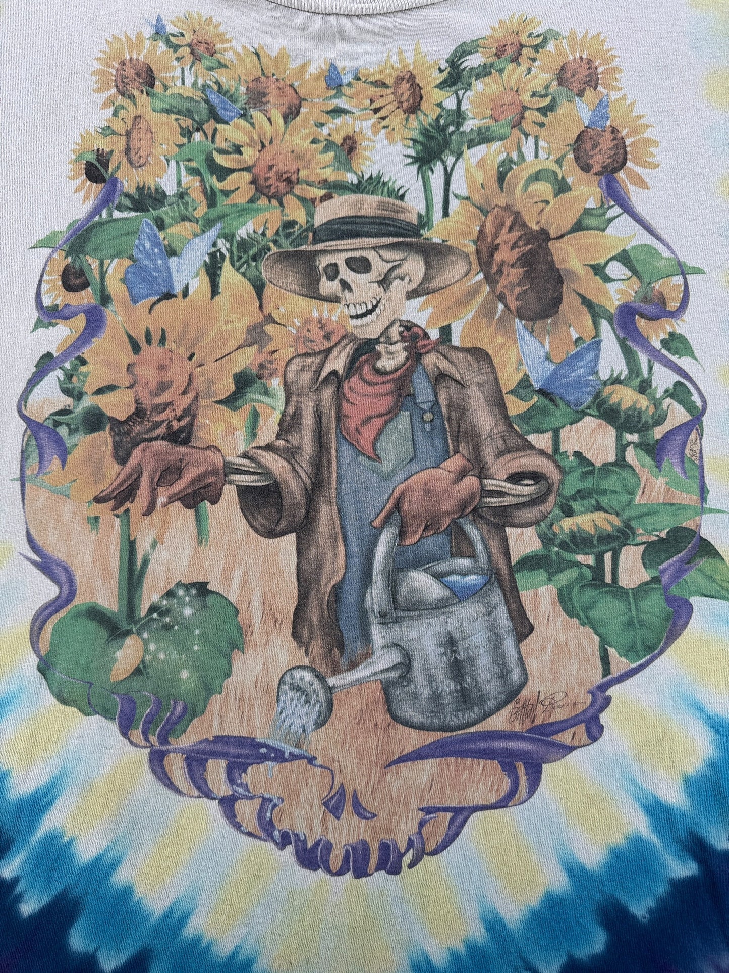 Graphic of Vintage Grateful Dead Sunflower Skeleton Tee SZ XL