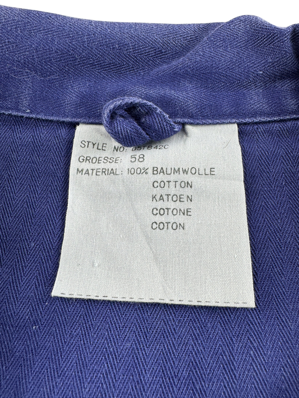 Tag on Vintage HBT French Chore Coat SZ XL