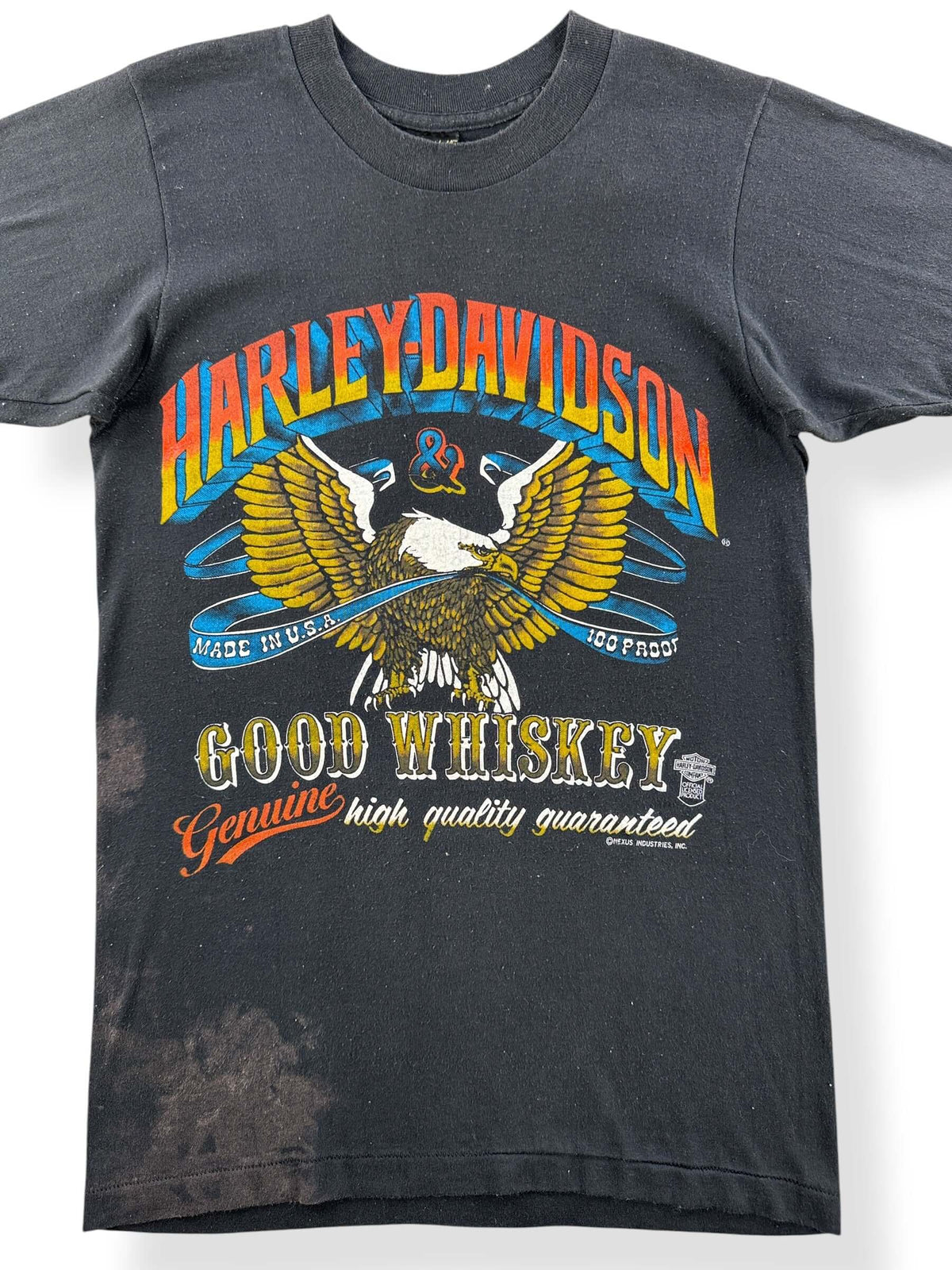 Close-up of Vintage 80s Harley Davidson Whiskey Tee SZ S (Fits XS)