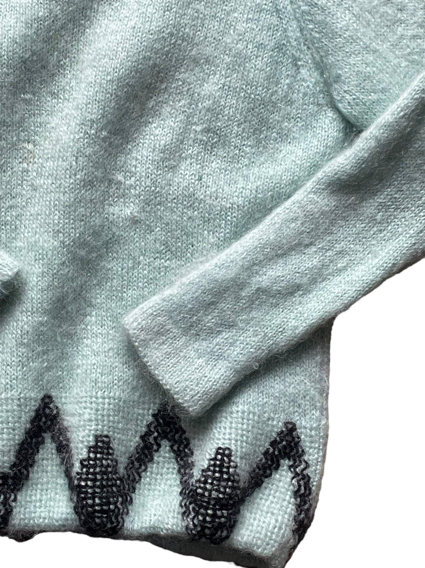 Front lower left side of Vintage Mint Mohair Sweater SZ L | Seattle Ladies Vintage Sweaters | Barn Owl Vintage
