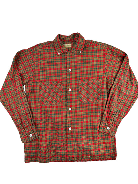 Front view of 1940s Ace of California Plaid Loop Collar Shirt M