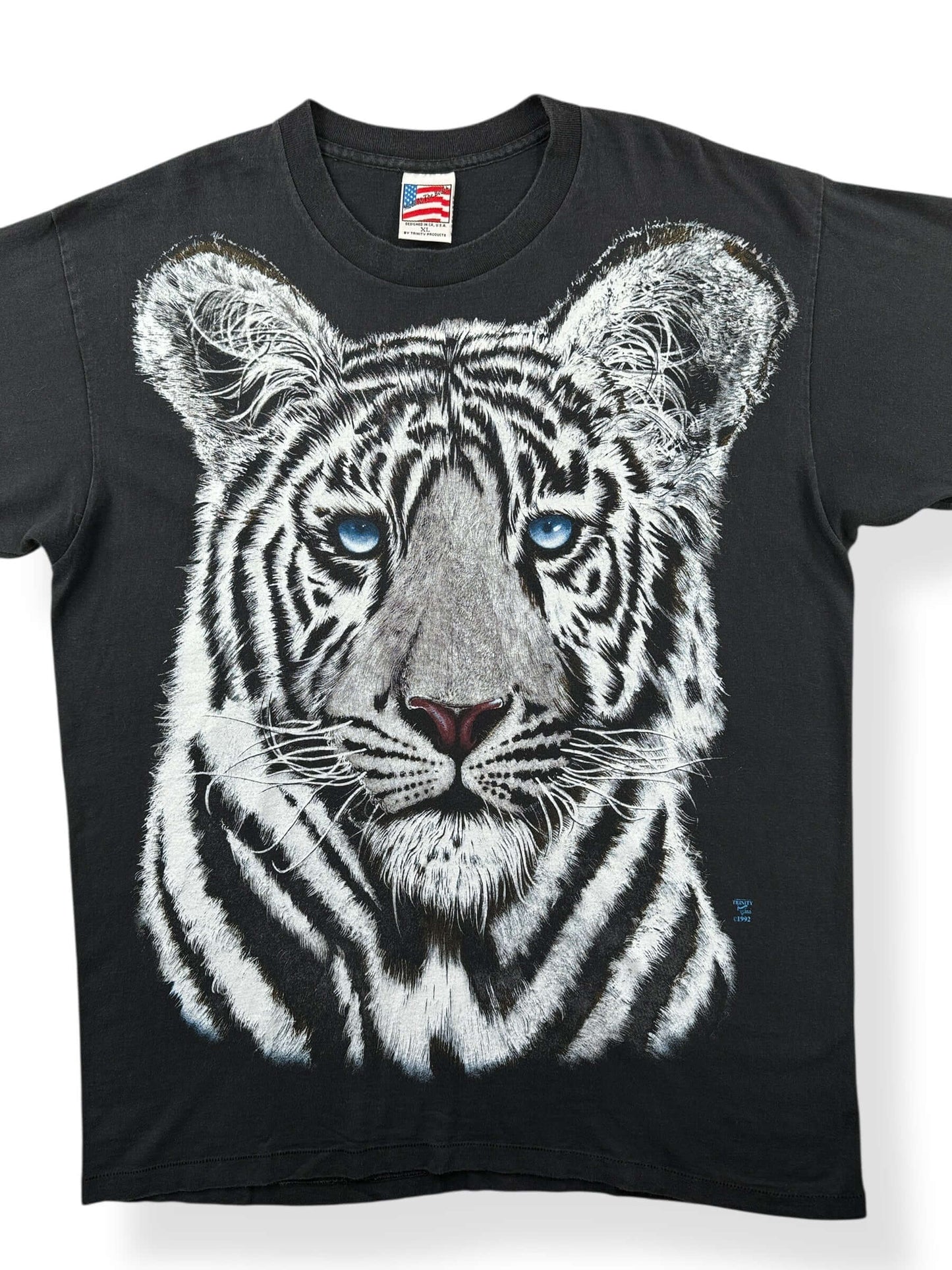 Front Close Up of Vintage Tiger AOP Tee SZ XL