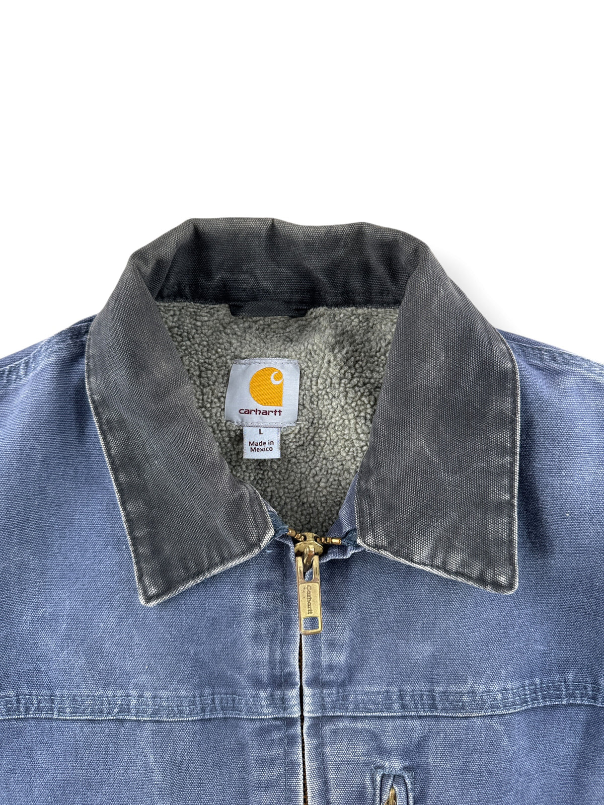 Collar on Vintage Faded Blue Carhartt Arctic Jacket SZ L