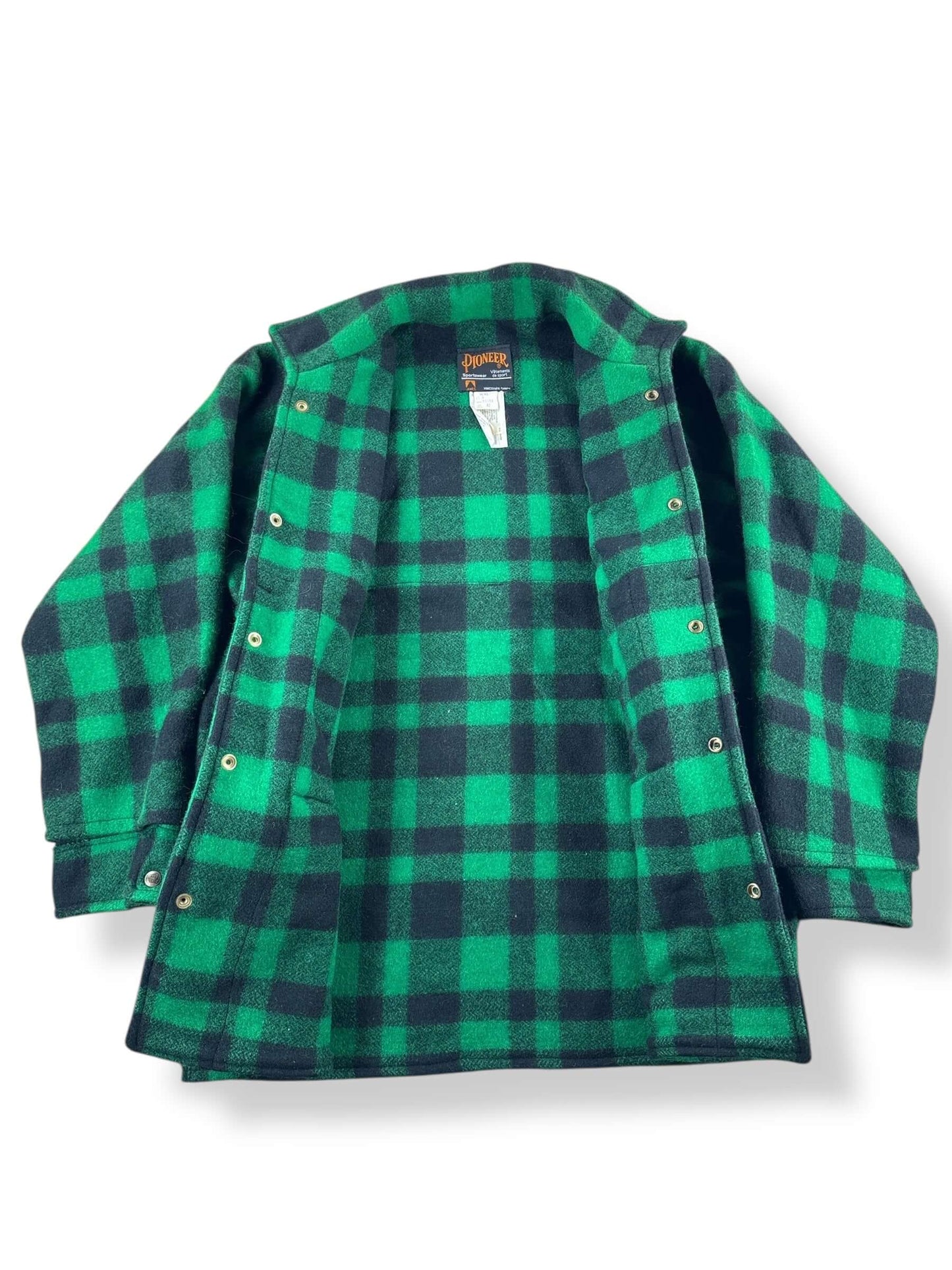 Inside of Vintage Pioneer Sportswear Green & Black Wool Jacket SZ 42