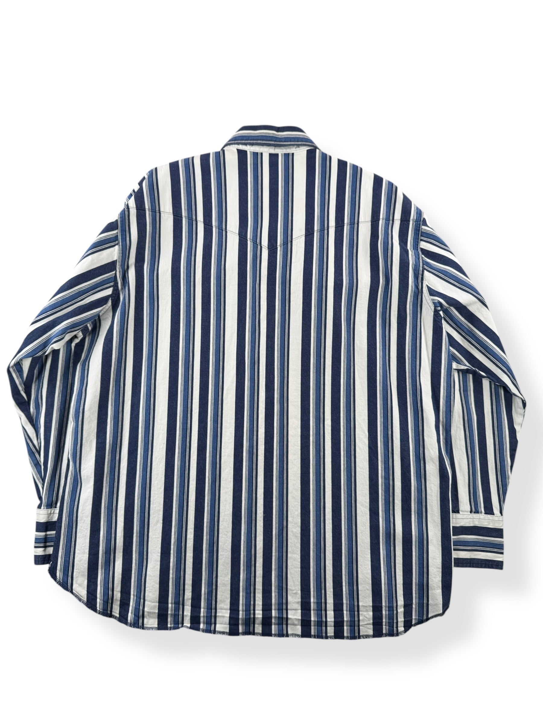 Back of Vintage Wrangler Brushpopper Striped Pearlsnap SZ XXL