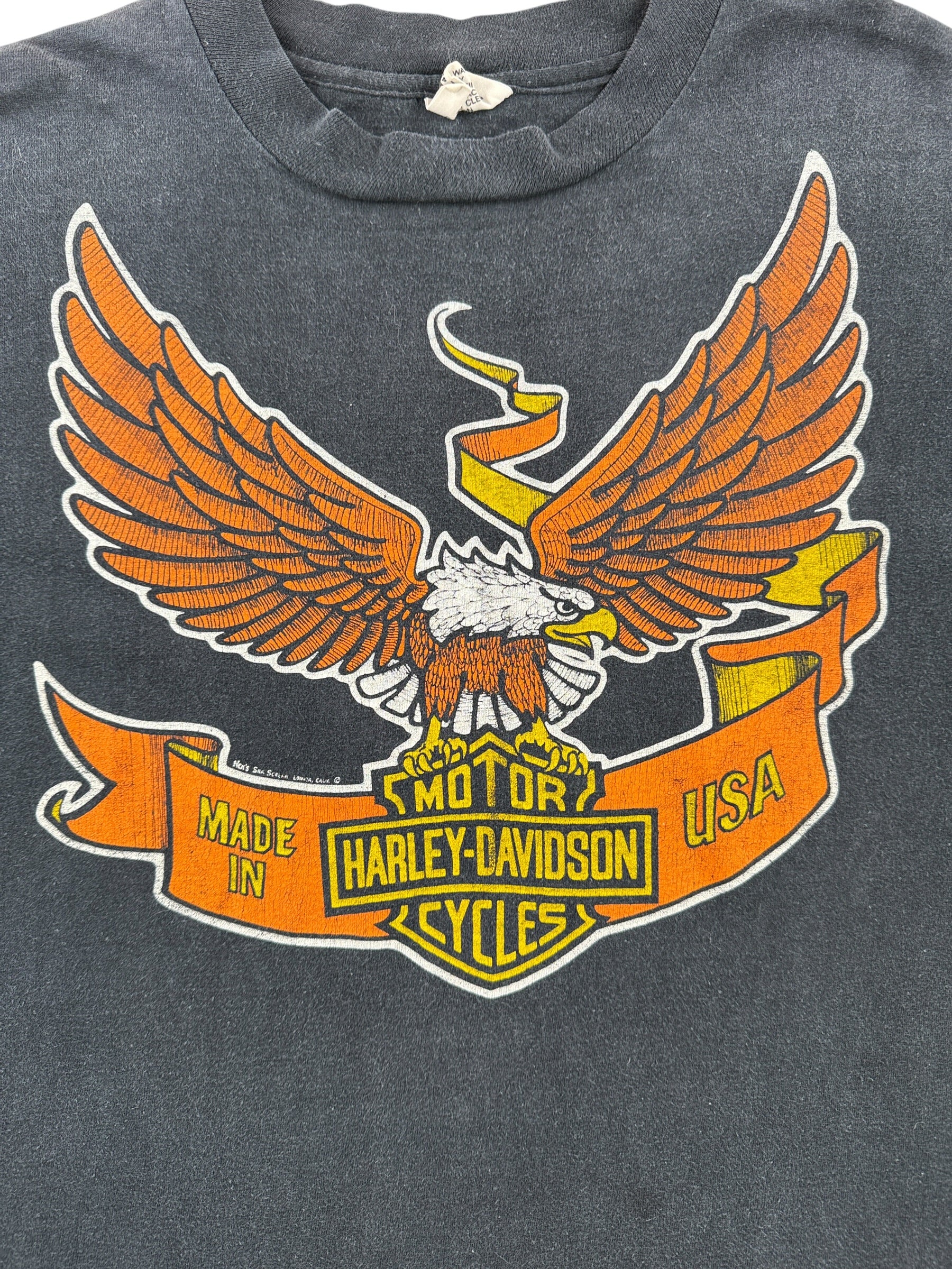 Graphic of Vintage 70s/80s Era Harbor City Harley Davidson Tee SZ L (Fits M)