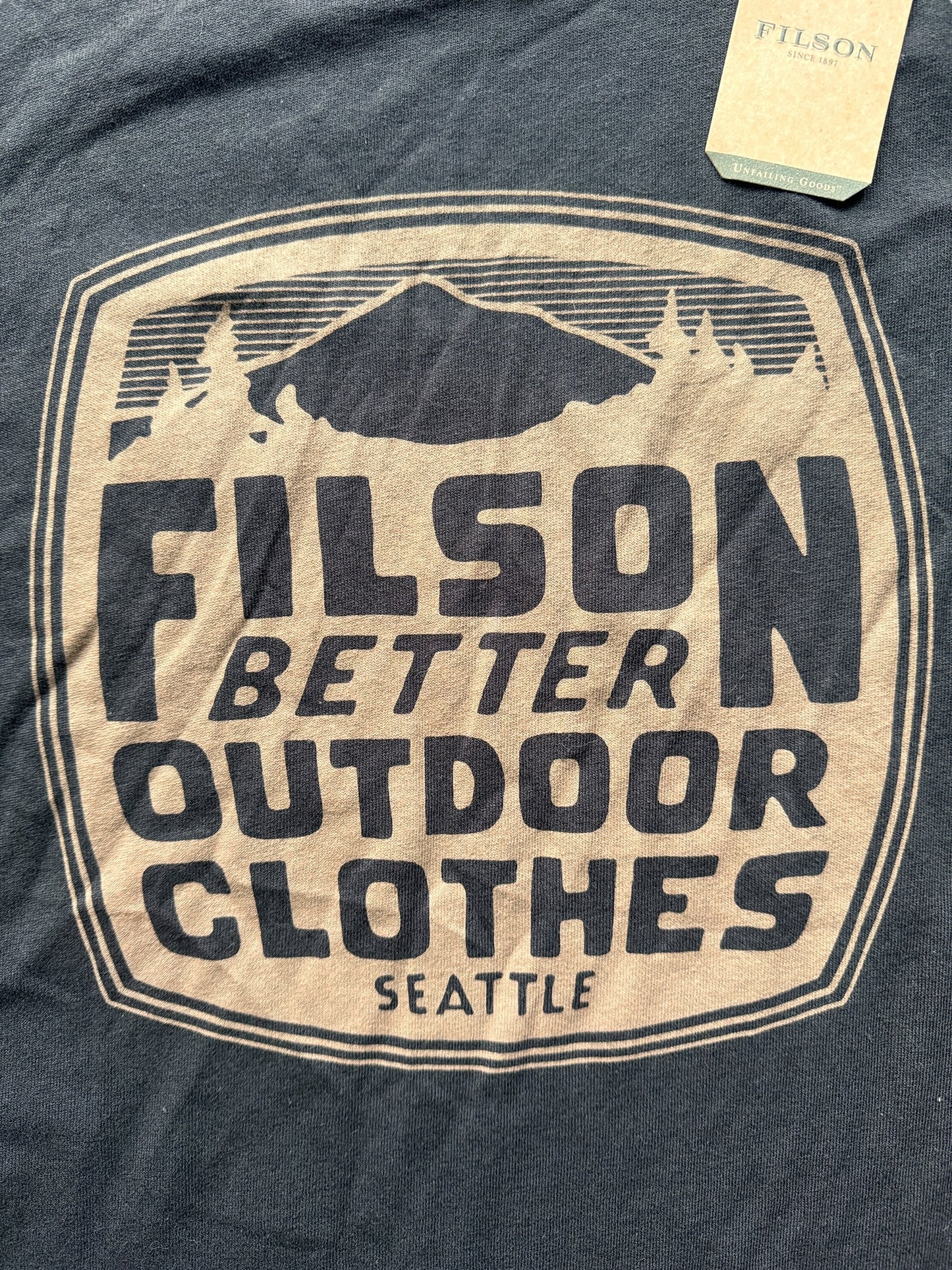 front graphic of NWT Black Filson Better Outdoor Clothes Tee SZ XS