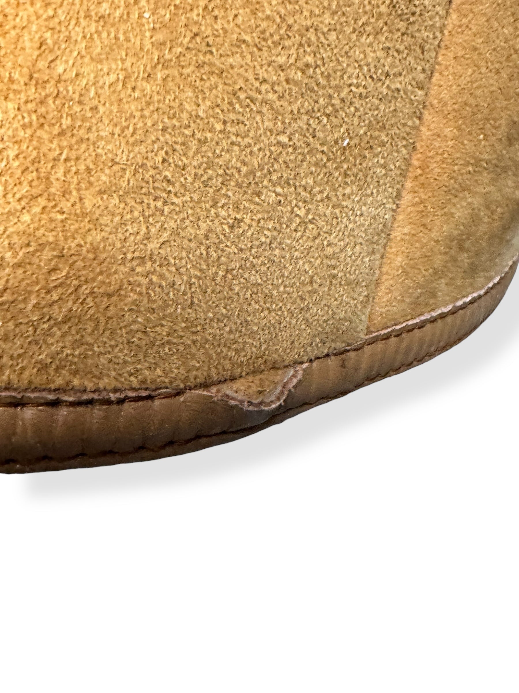 Tear at hem of 1970s Aleksander Suede Shearling Coat M