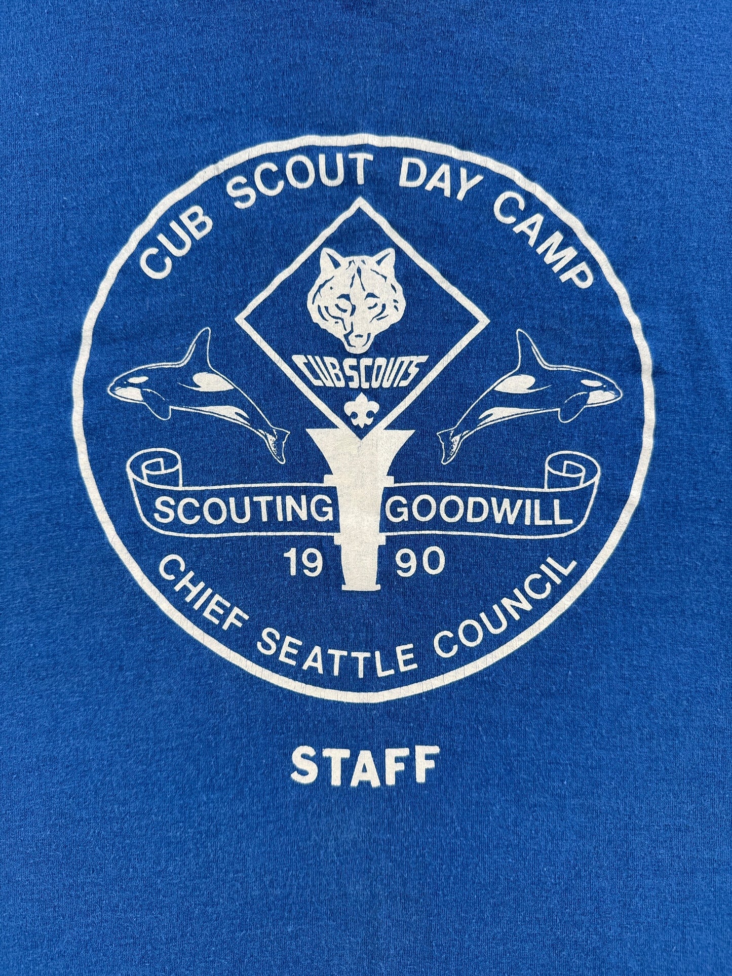 Front graphic on Vintage Chief Seattle Council Cub Scouts Tee SZ L