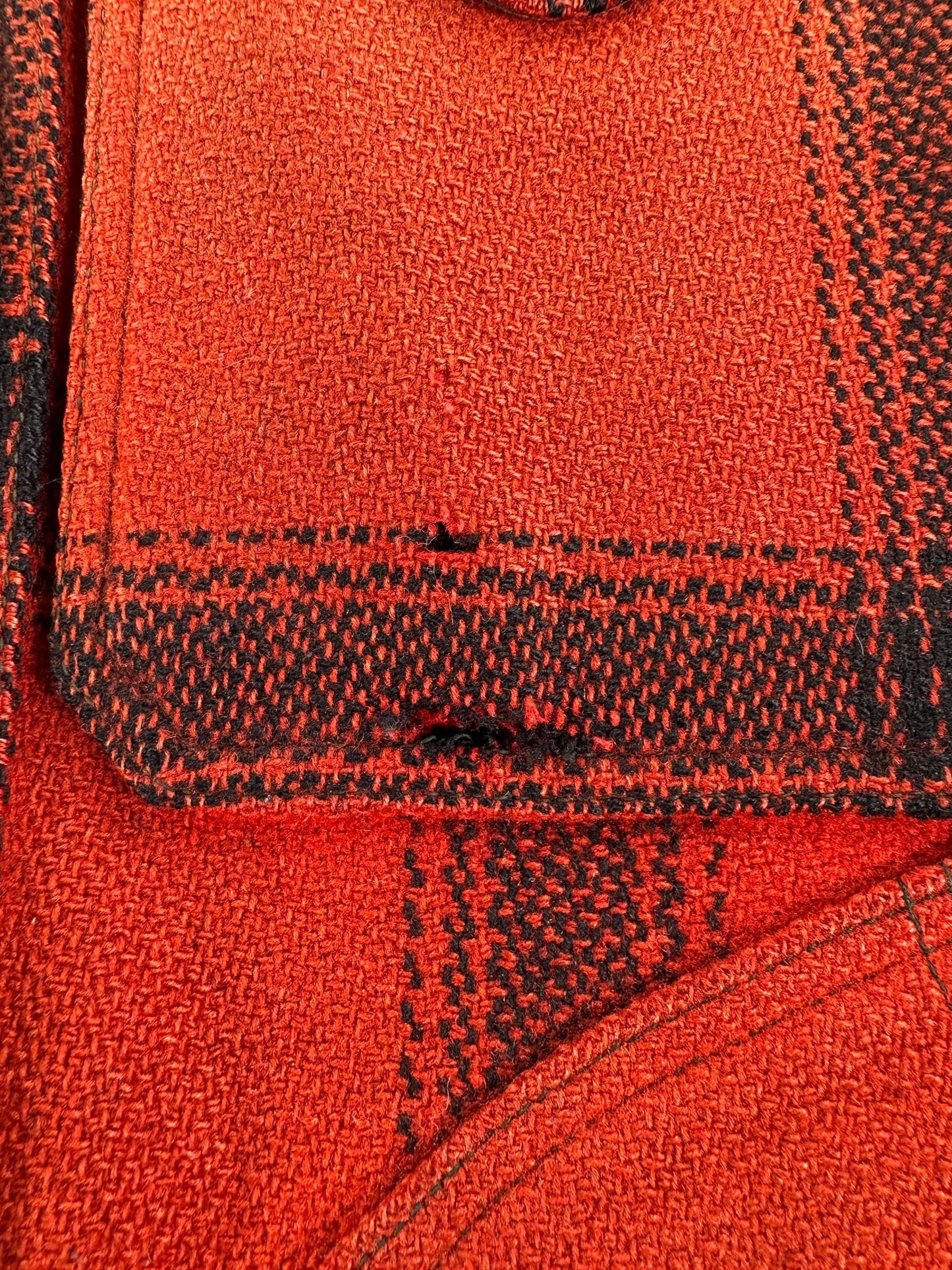Hole on Vintage 50s Era Filson 75% Red Hunter Jacket SZ L