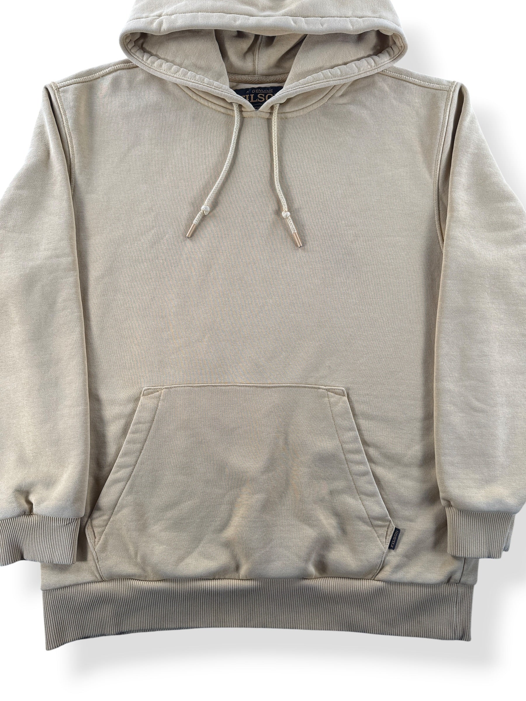 Front Close Up of Filson Dune Yellow Prospector Hoodie SZ L
