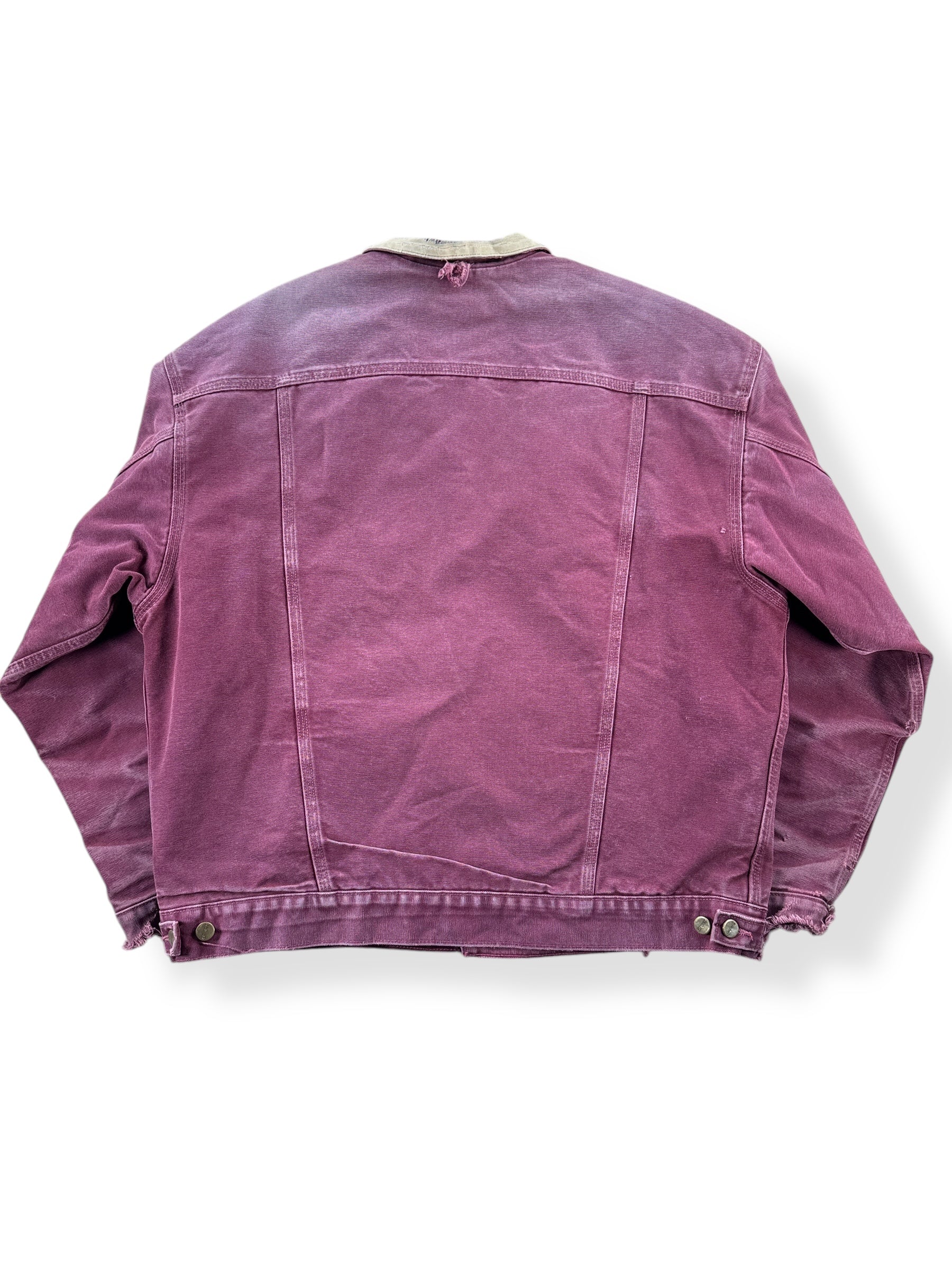 Back of Vintage Distressed Wine Color Carhartt Trucker Jacket SZ XL