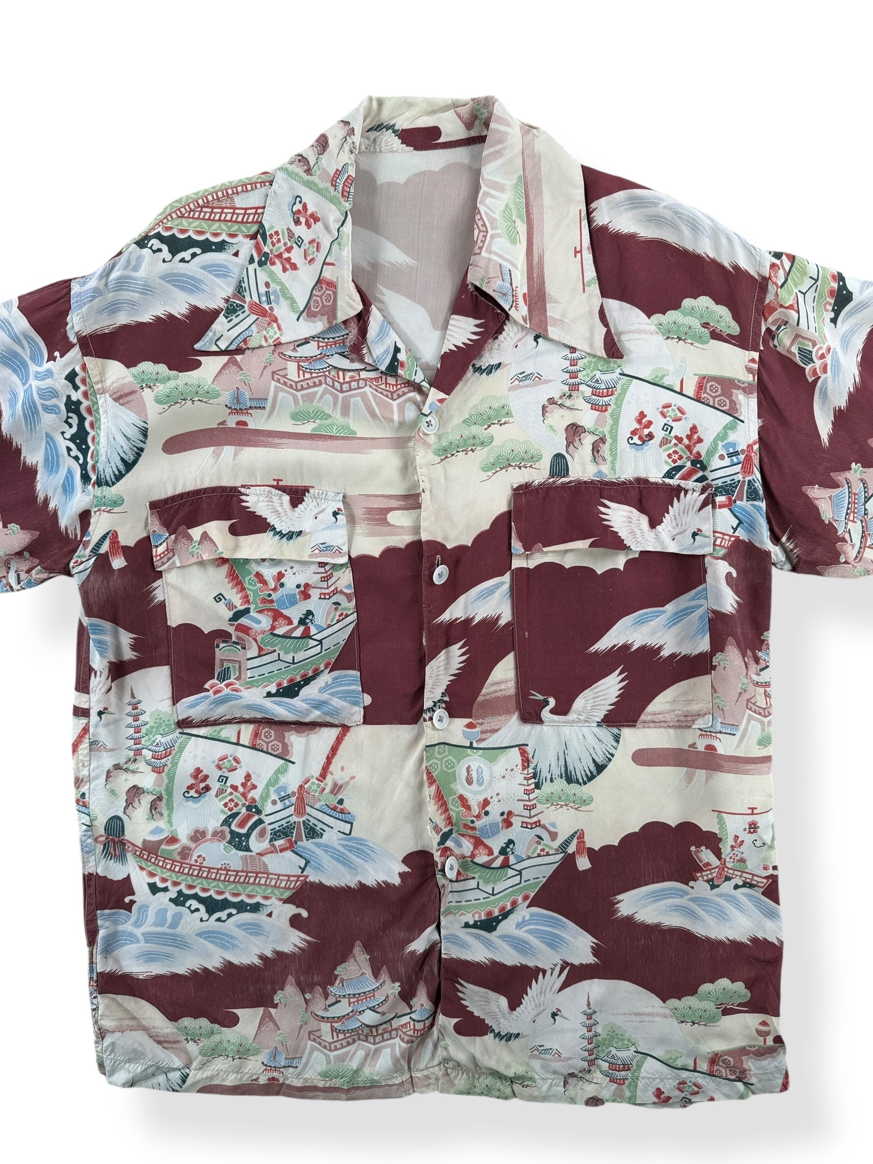 Front Close Up of Vintage Japanese Style Aloha Shirt SZ S