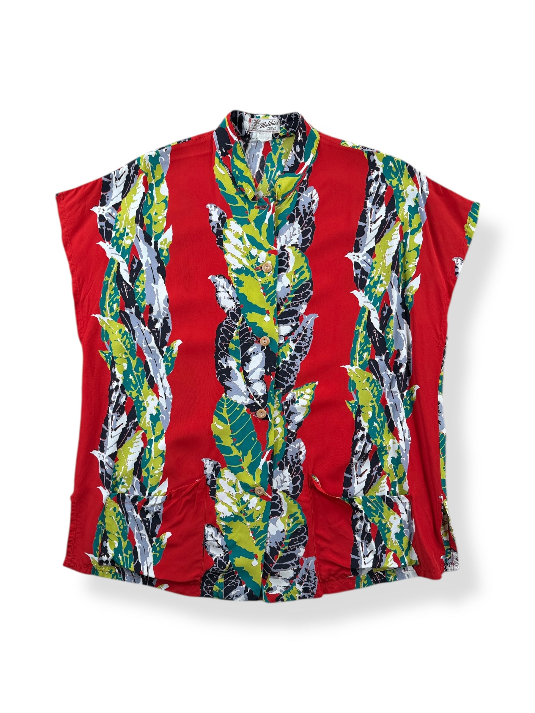 Front of Vintage Malihini Women's Border Print Top SZ 20