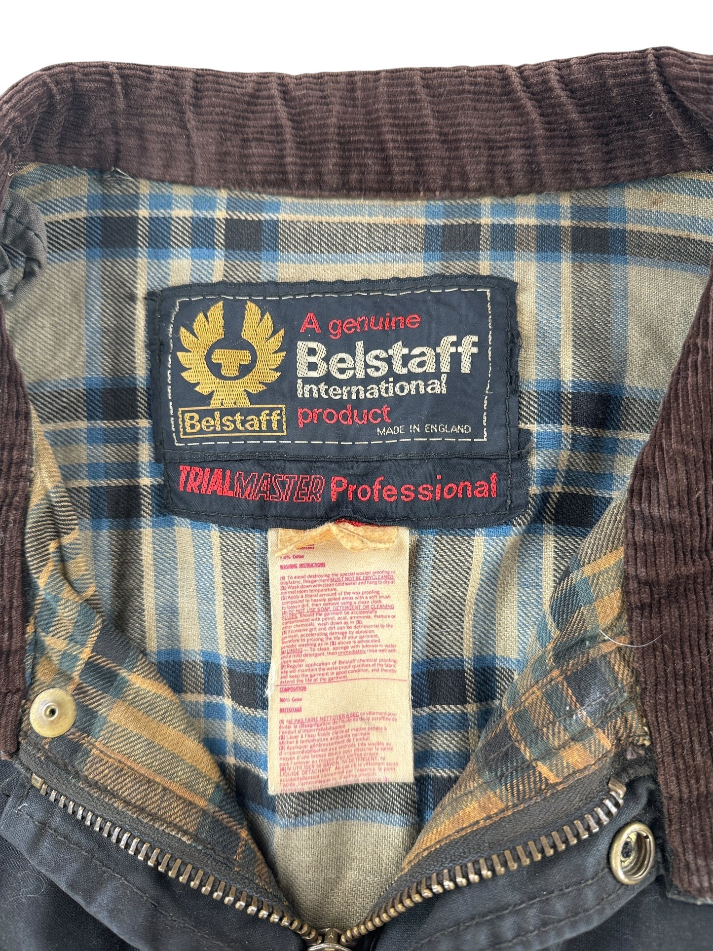 Tag on Vintage Belstaff Trailmaster Waxed Cotton Jacket SZ XL