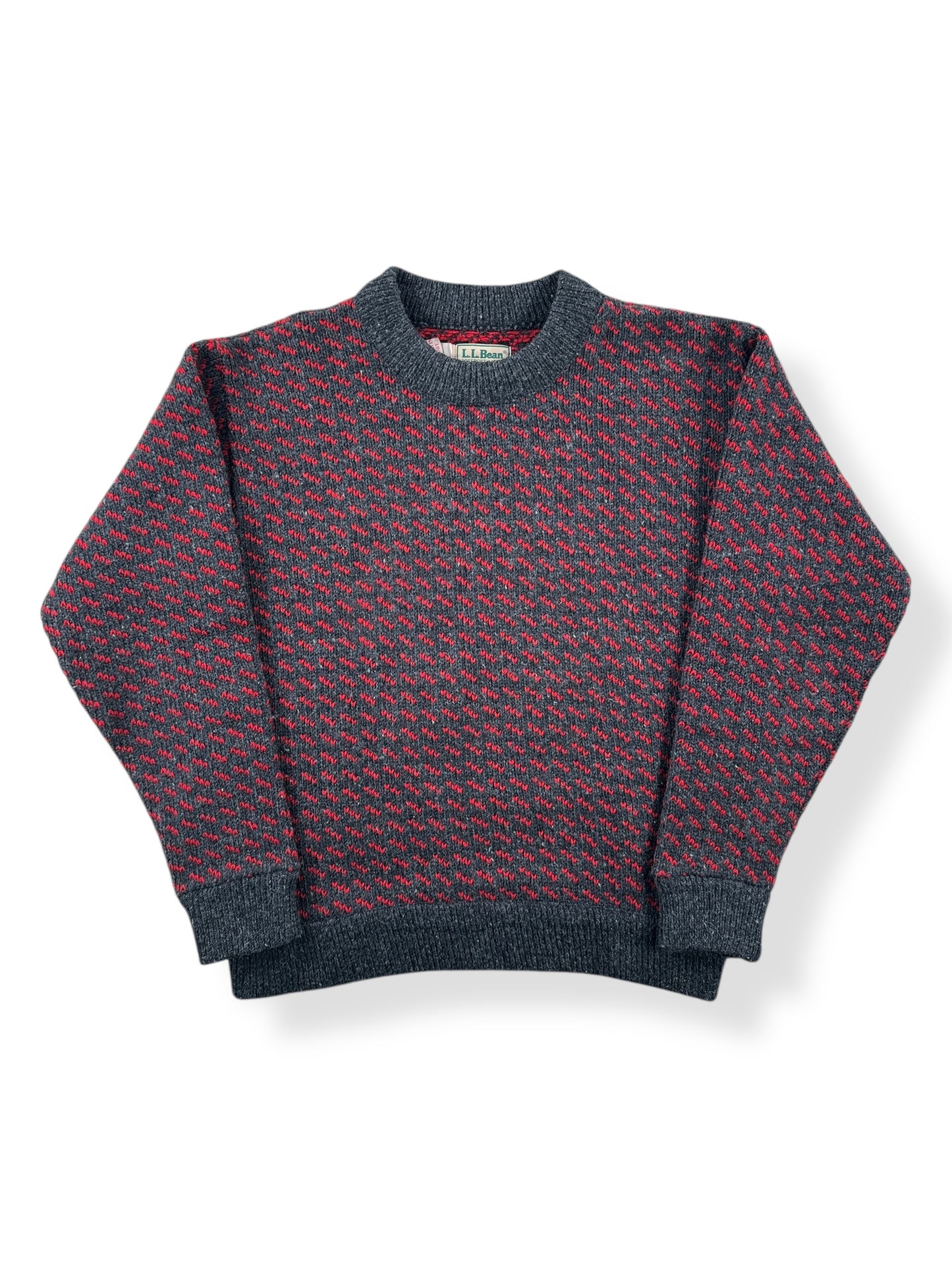 Front of Vintage Ladies LL Bean Birdseye Sweater Red & Grey SZ M