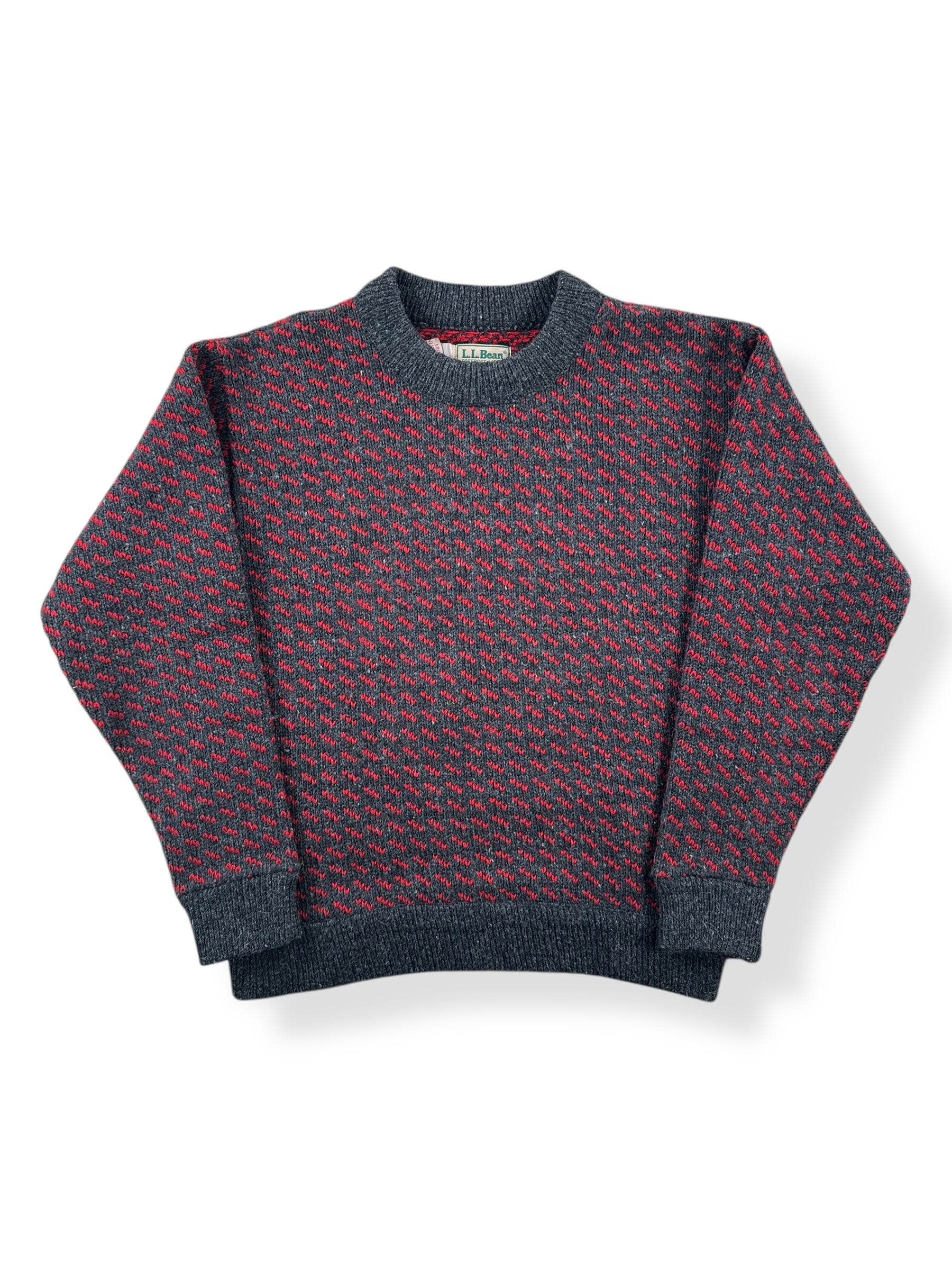 Front of Vintage Ladies LL Bean Birdseye Sweater Red & Grey SZ M