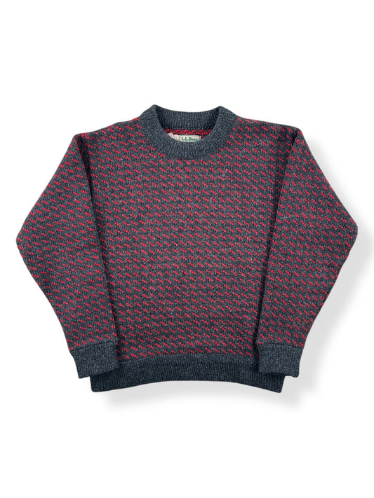 Front of Vintage Ladies LL Bean Birdseye Sweater Red & Grey SZ M